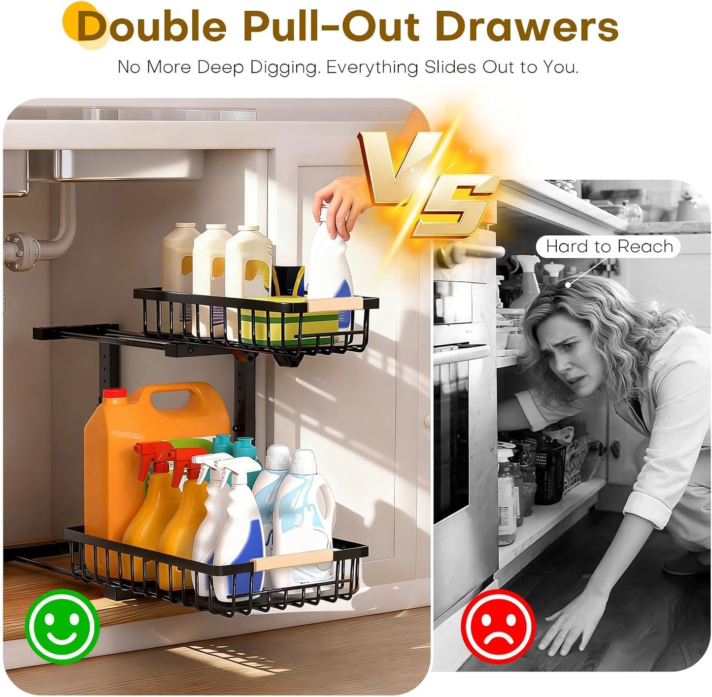 Under Sink Organizer, Heavy-Duty & Rust-Resistant Carbon Steel Metal