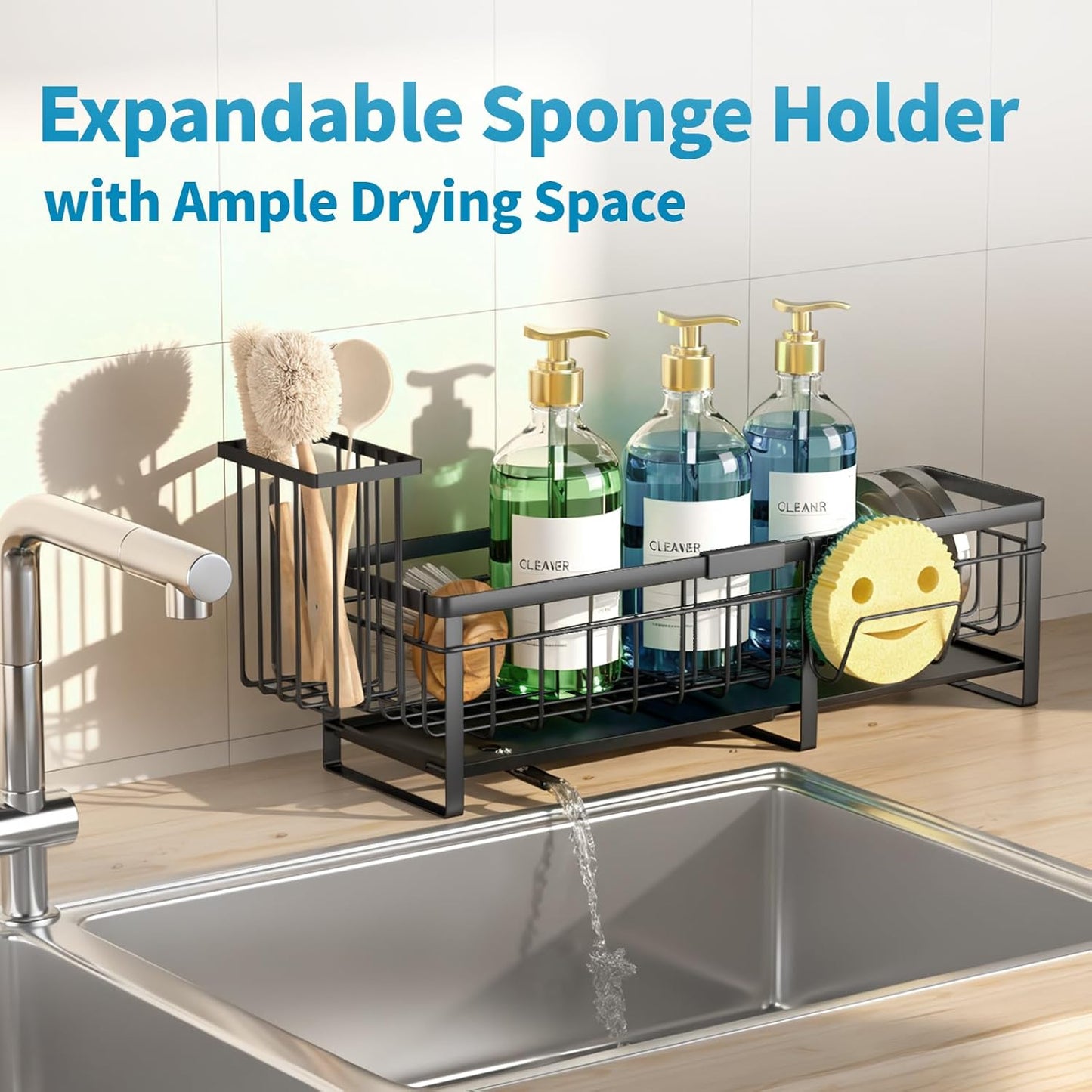 Extra Large Extendable Sponge Holder for Kitchen Sink
