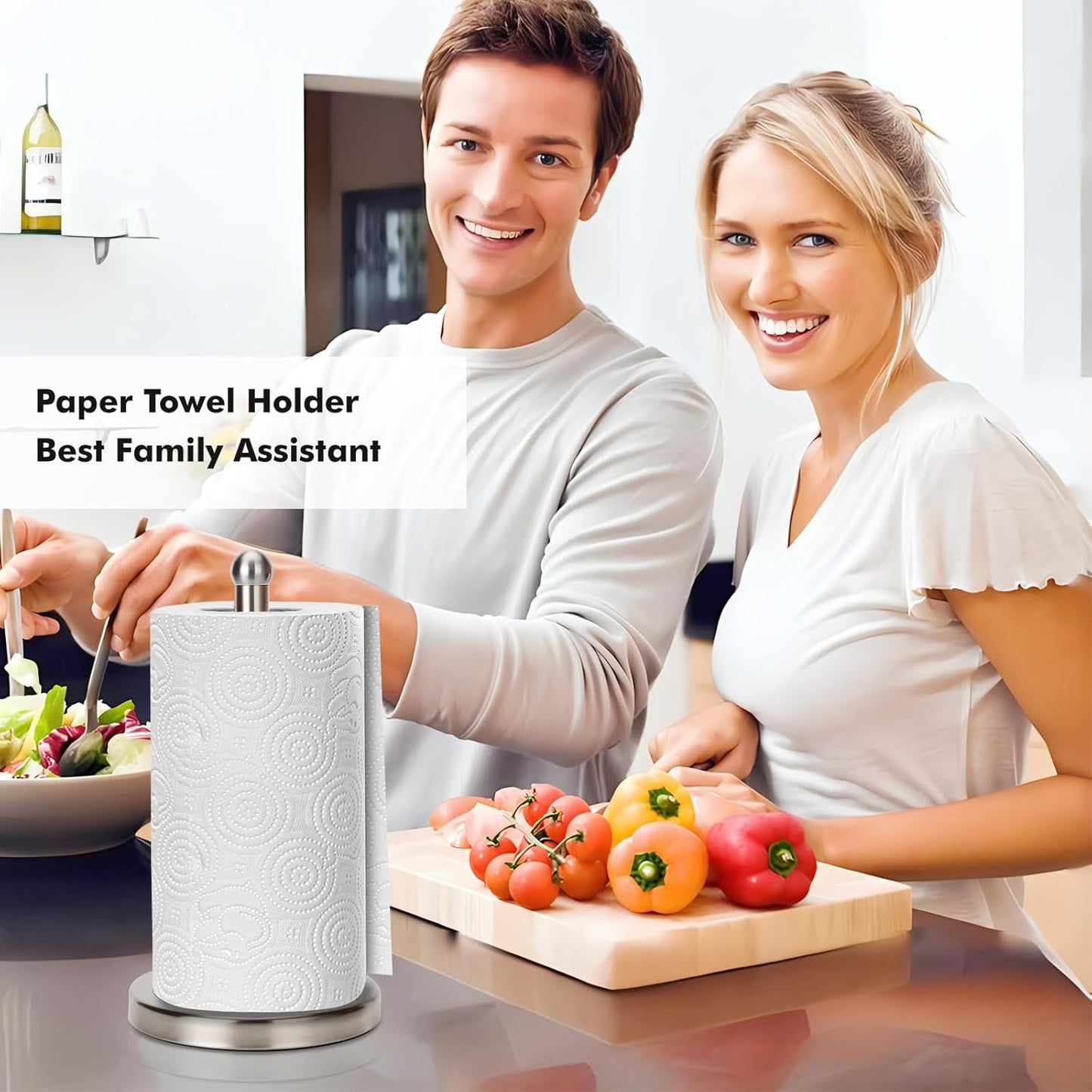 Paper Towel Holder Stand with Sturdy Base Fits Standard and Jumbo Sized Paper Towel