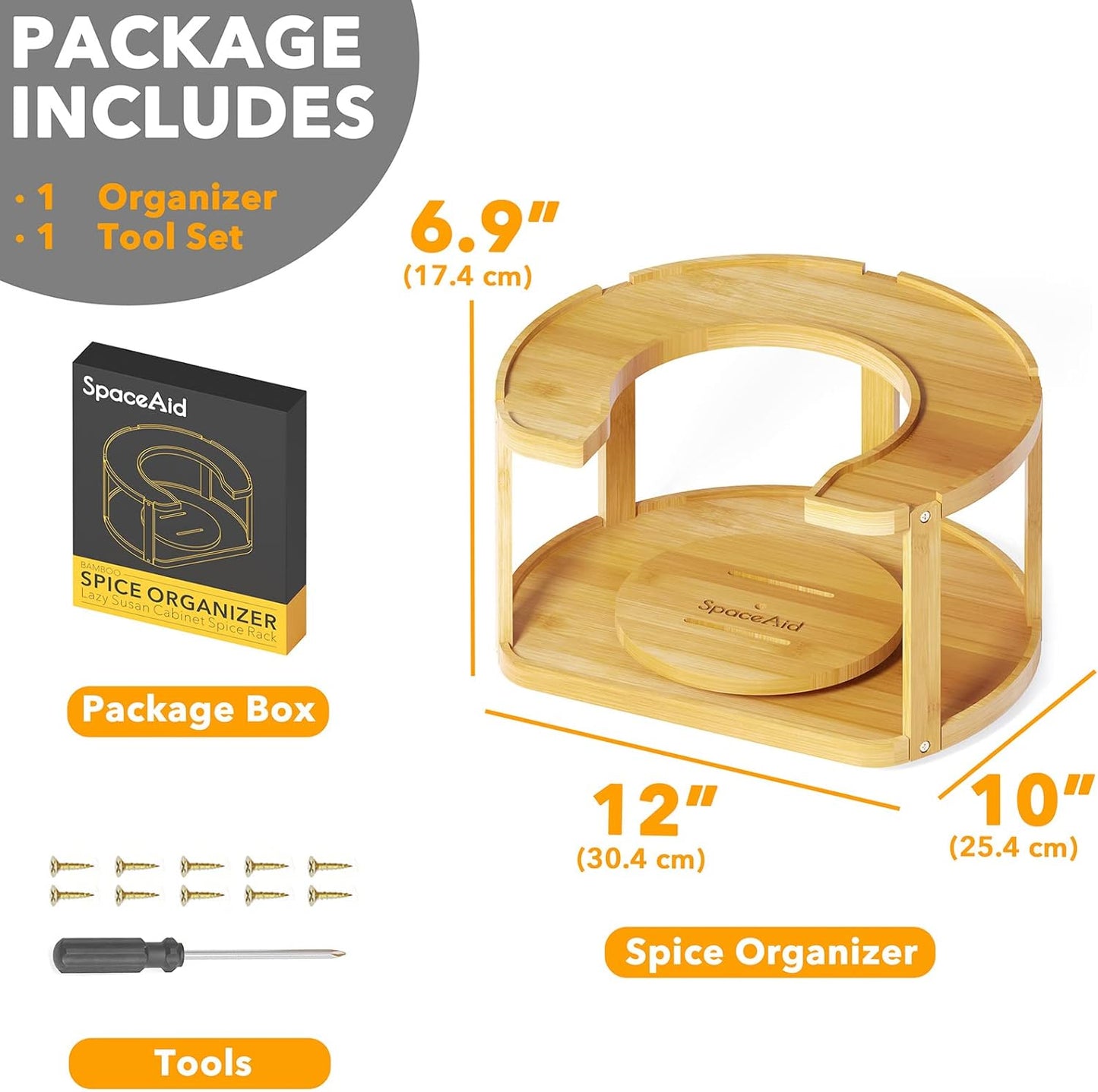 2 Tier Bamboo Spice Rack Organizer, Lazy Susan Turntable for Cabinet