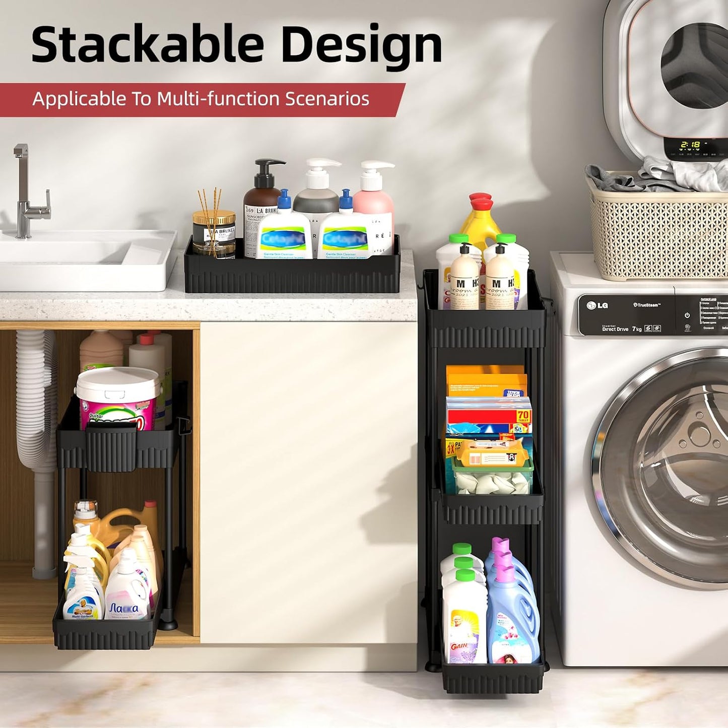 4 Pack Under Sink Organizer, Bathroom Organizers and Storage