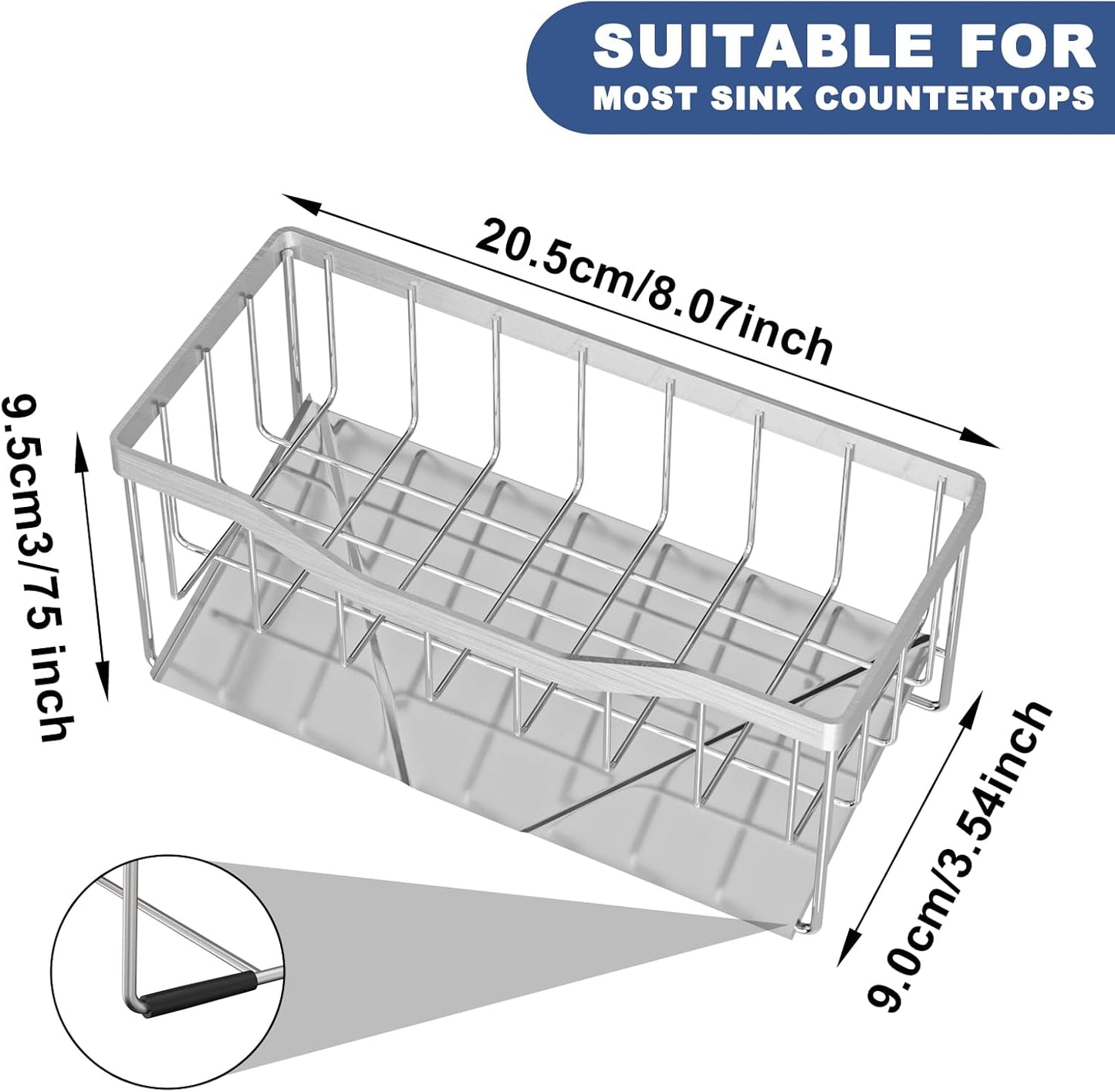 Sponge Holder for Kitchen Sink with Auto Draining Tray, Sink Caddy Kitchen Sink Cocina Organizer