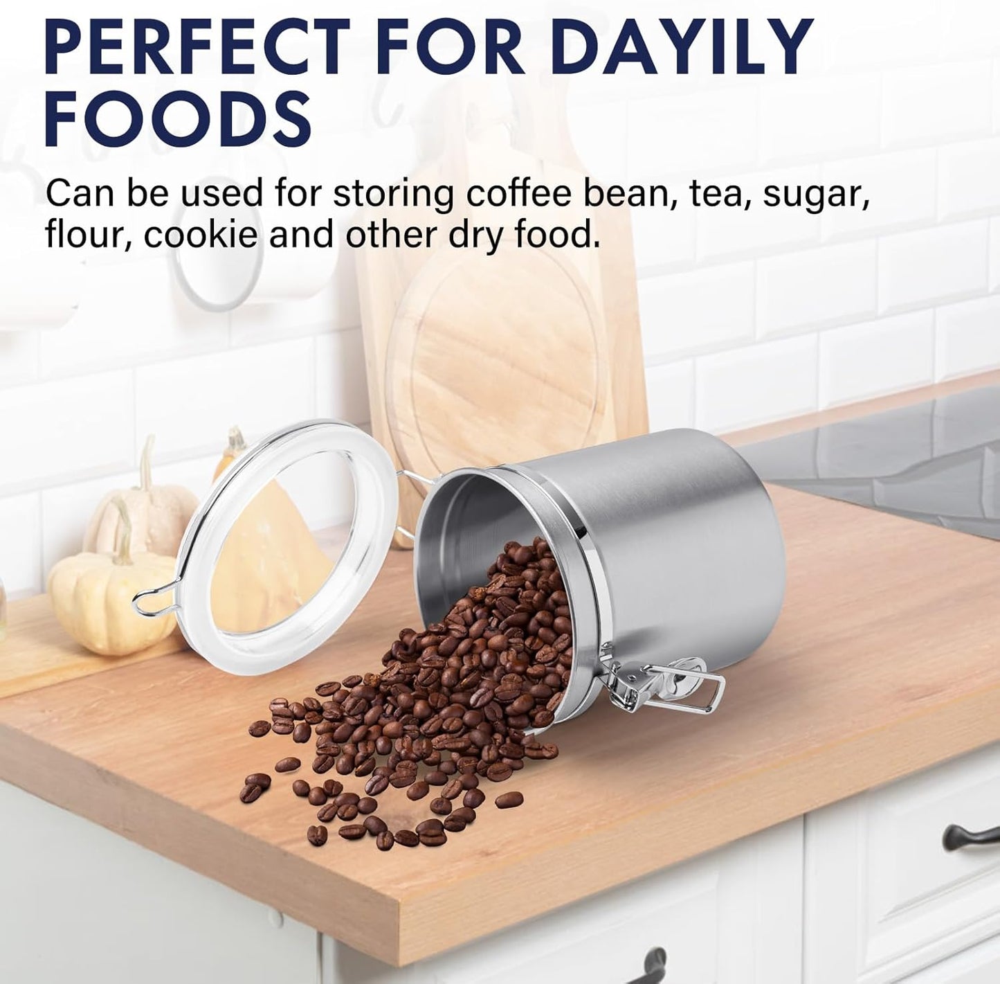 4-Piece Stainless Steel Airtight Food Storage Canister Set with Clear Lid