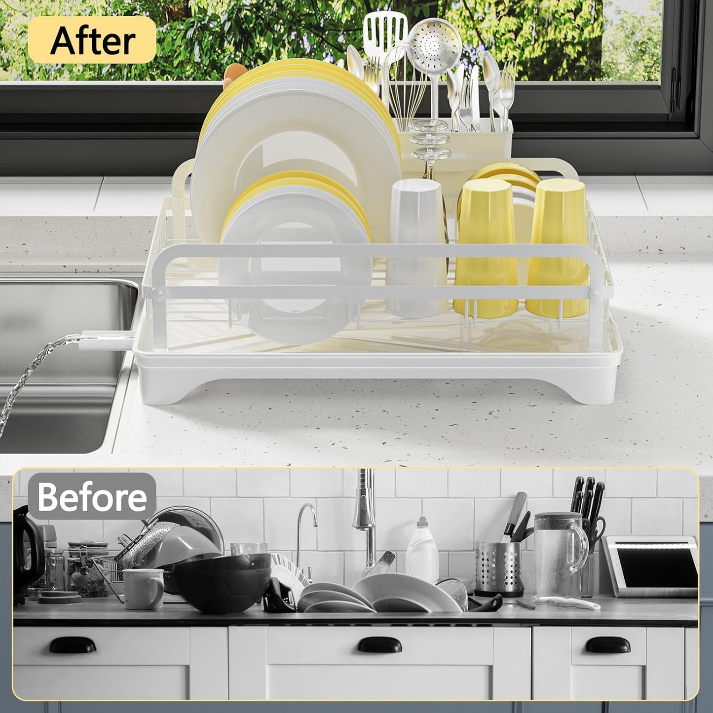 Dish Drying Rack for Kitchen Counter - Kitchen Dish Rack with Drainboard