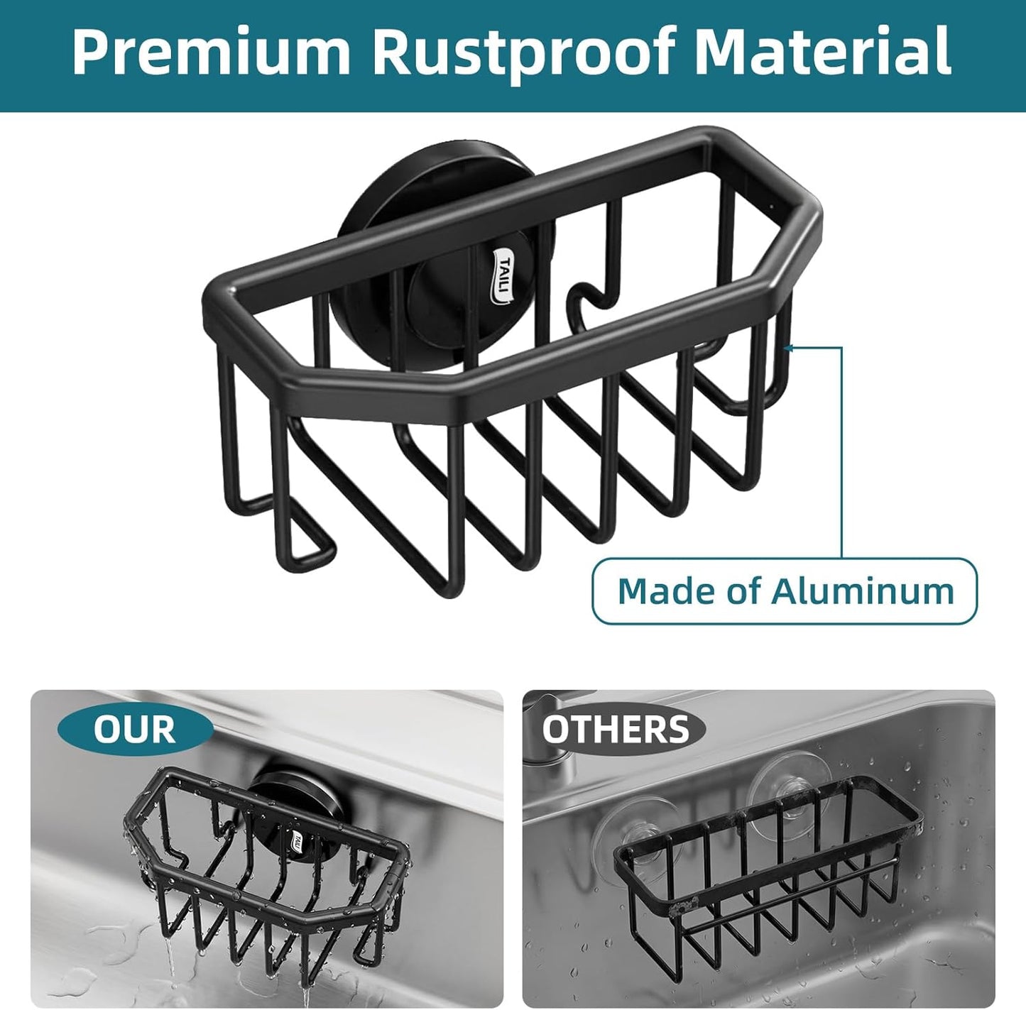 Sink Caddy with Strong Suction Cup, Sponge Holder for Kitchen Sink Organizer