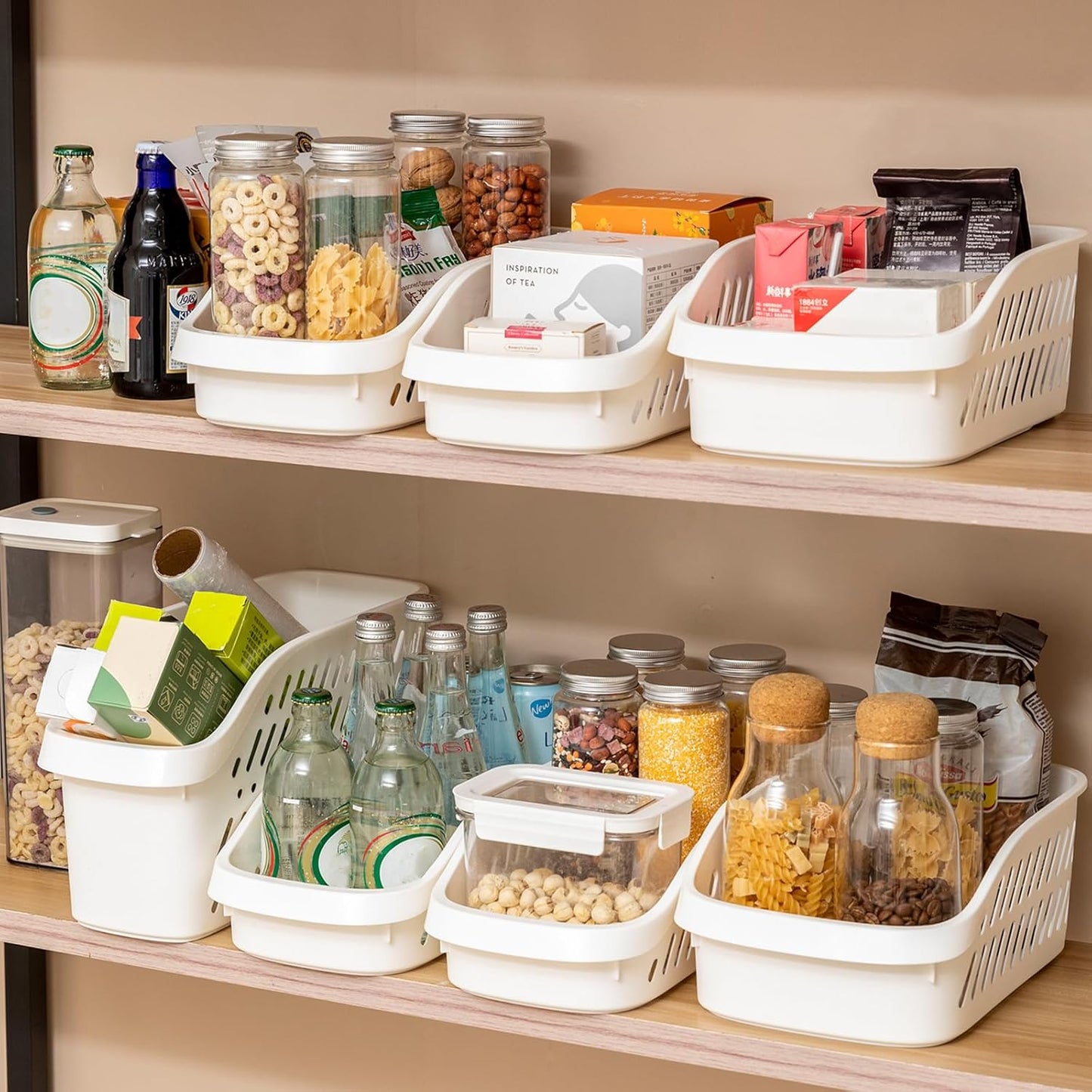 2 Pack Widened Pantry Organizers and Storage with Wheels Pull Out Kitchen Cabinet Organizers and Storage Multi-purpose Rolling Organizer Bin for Food, Snack, Cleaning Supplies