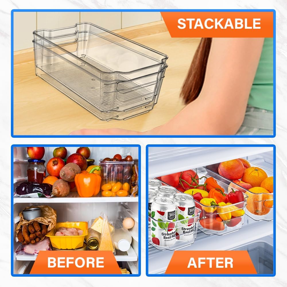 Pantry Organizers and Storage Bins - Stackable Clear Bins for Kitchen and Freezer