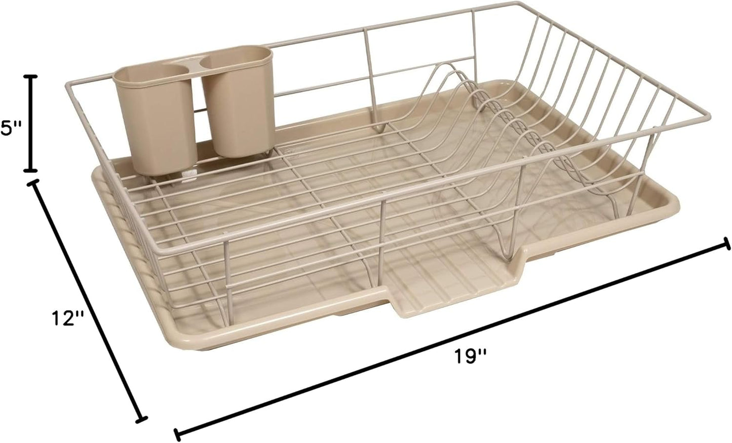 Metal, Plasic 3 Piece Dish Drainer Rack Set with Drying Board and Utensil Holder, 17" x 12" x 5"
