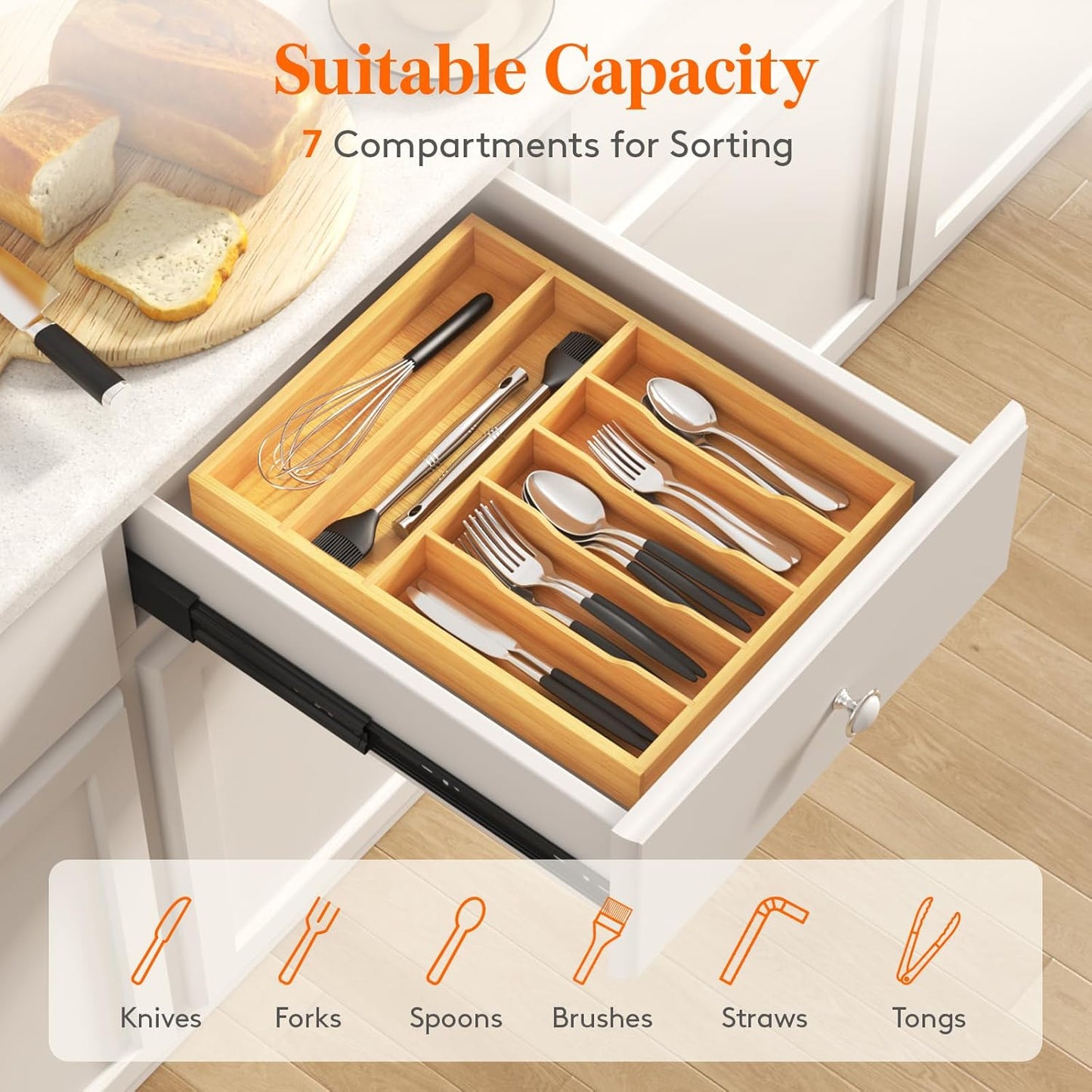 Silverware Drawer Organizer, Utensil Tray for Kitchen, Flatware and Cutlery Holder