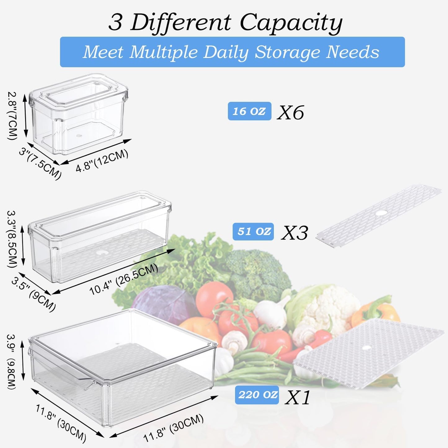 10-Pack Clear Fridge Organizer Bins with Lids, Stackable Refrigerator Storage Containers