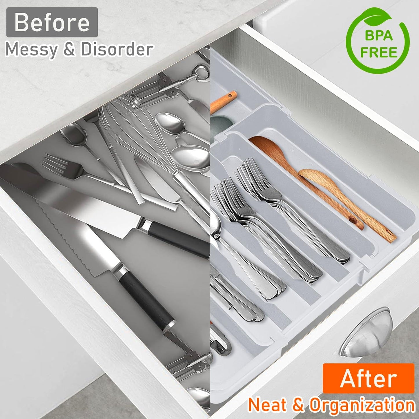 Expandable Silverware Drawer Organizer - 7 Compartments BPA-Free Kitchen Utensil Tray