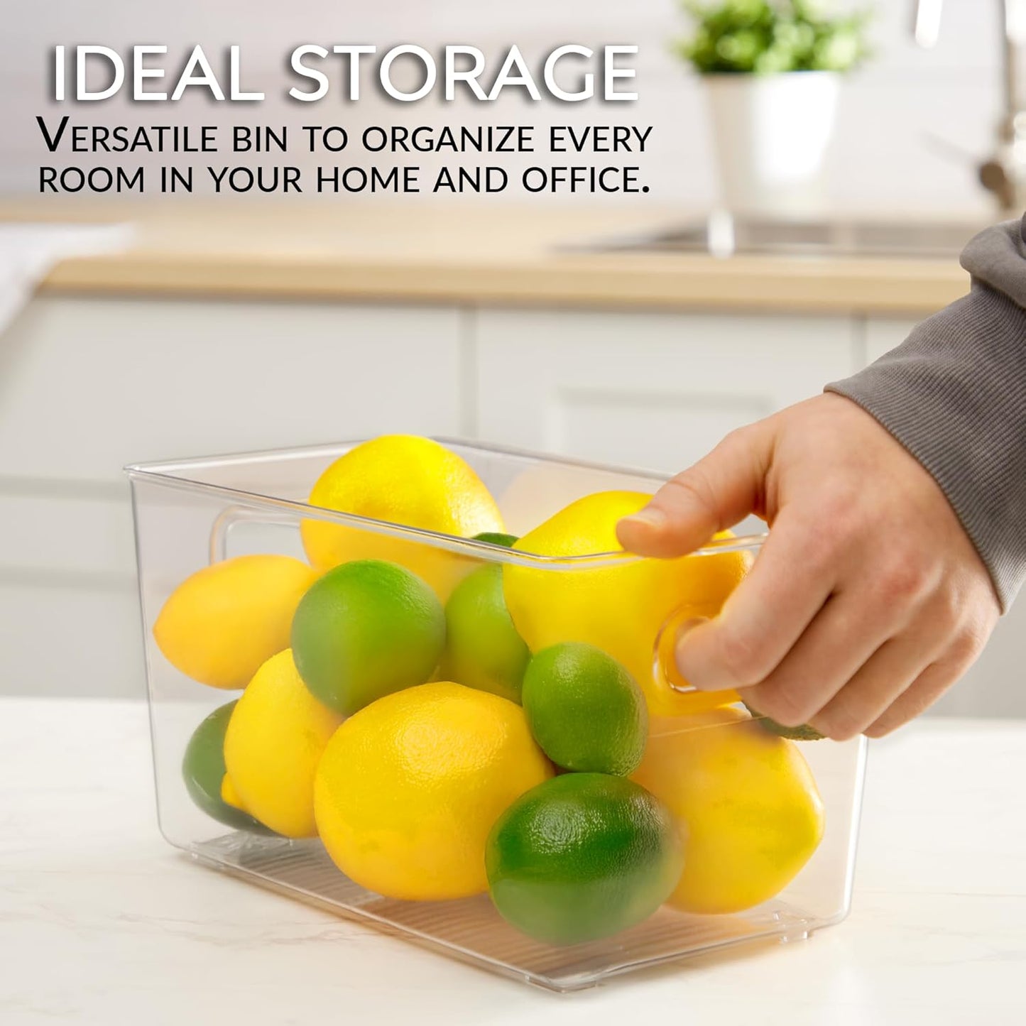 Set of 6 Clear Plastic Storage Bins With Handles, Containers To Organize Pantry, Fridge, Cabinet