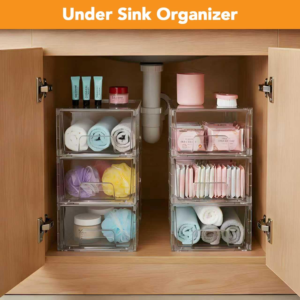 2 Pack Stackable Storage Drawers,Plastic Organizers Bins