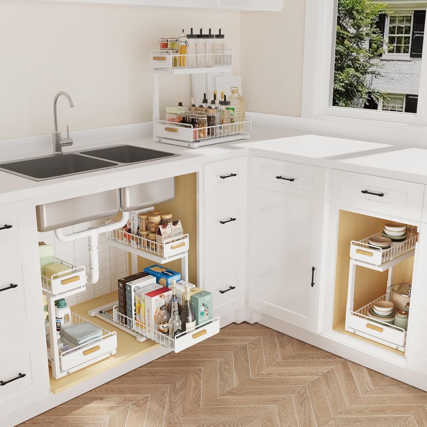 2 Pack Under Sink Organizer with Ball Bearing Sliding Drawer