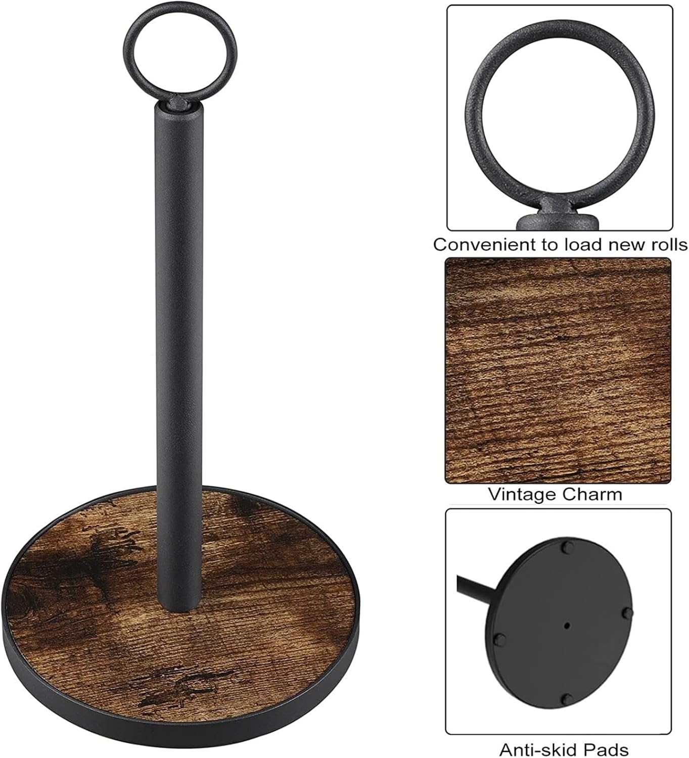 Paper Towel Holder Countertop with Heavy Duty Wood Base
