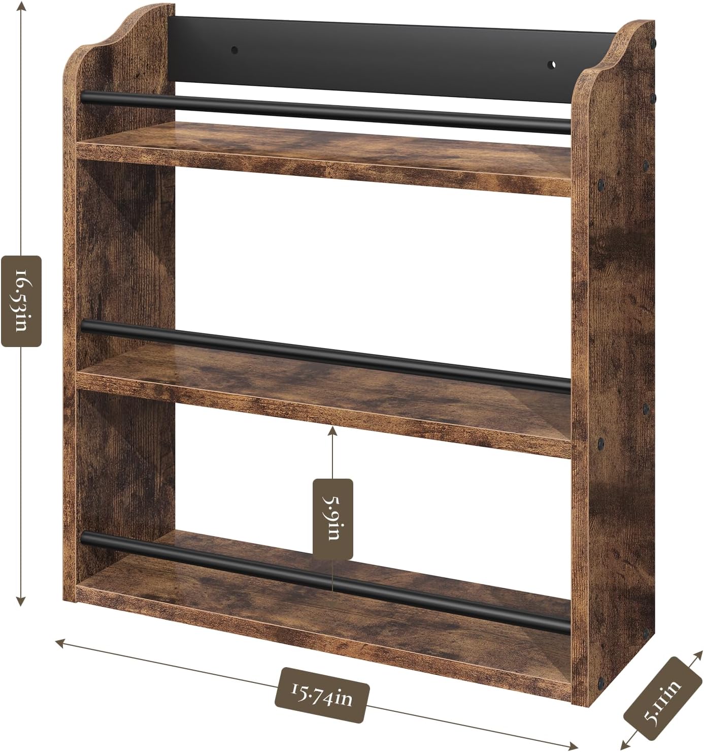 Spice Rack Wall Mounted, Wood 3 Tier Spice Rack for Countertop