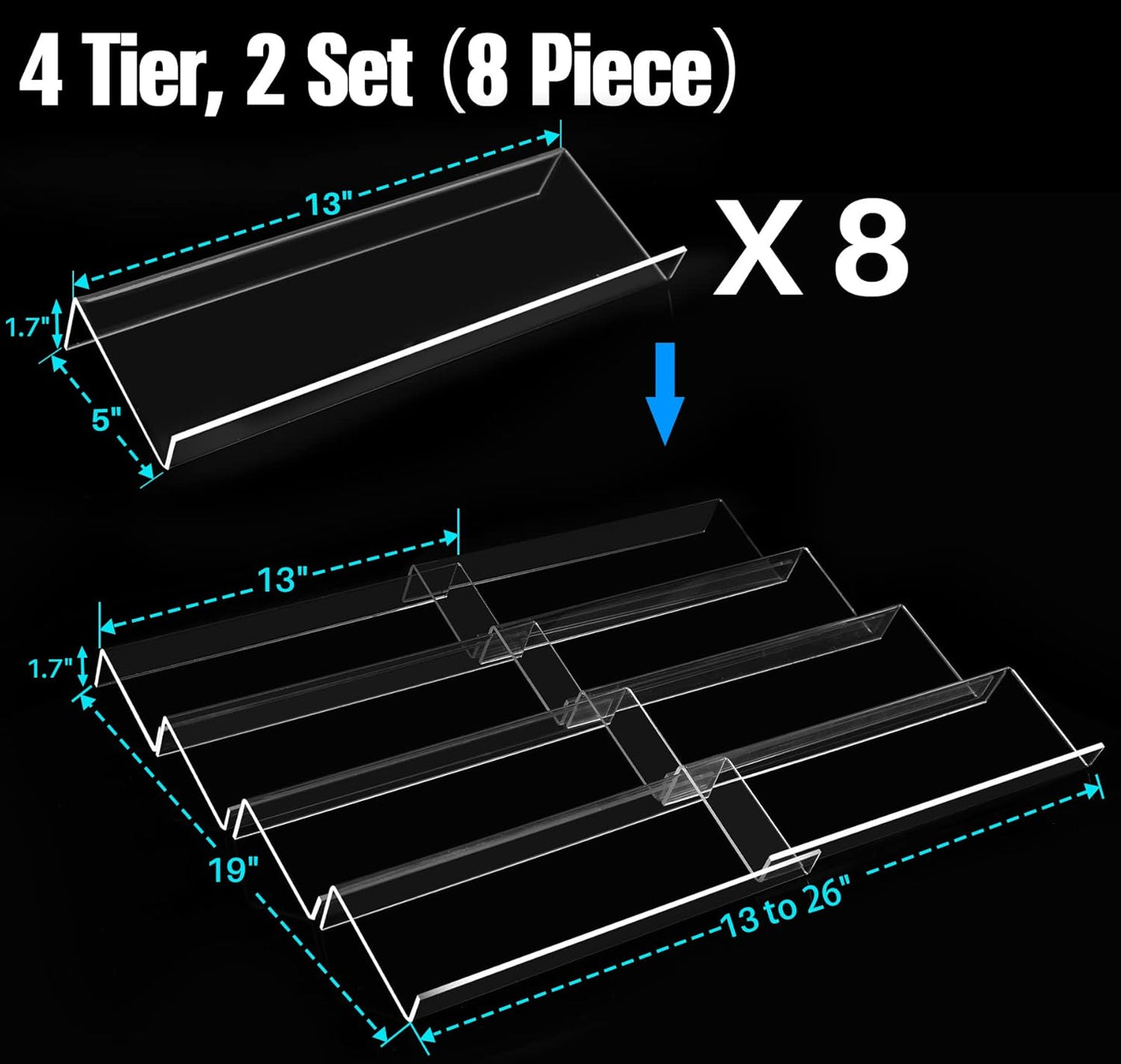 Spice Drawer Organizer, 4 Tier- 8 Pack Kitchen Spice Rack Tray for Drawer