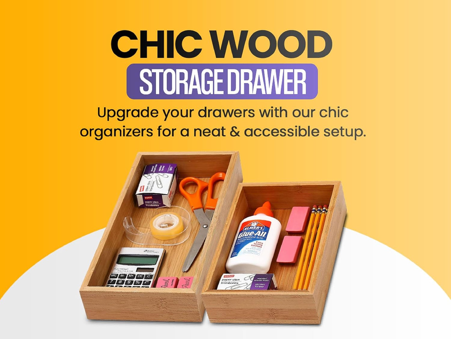 Bamboo Drawer Organizer Storage Box for Kitchen Drawer, Junk Drawer, Office, Bedroom