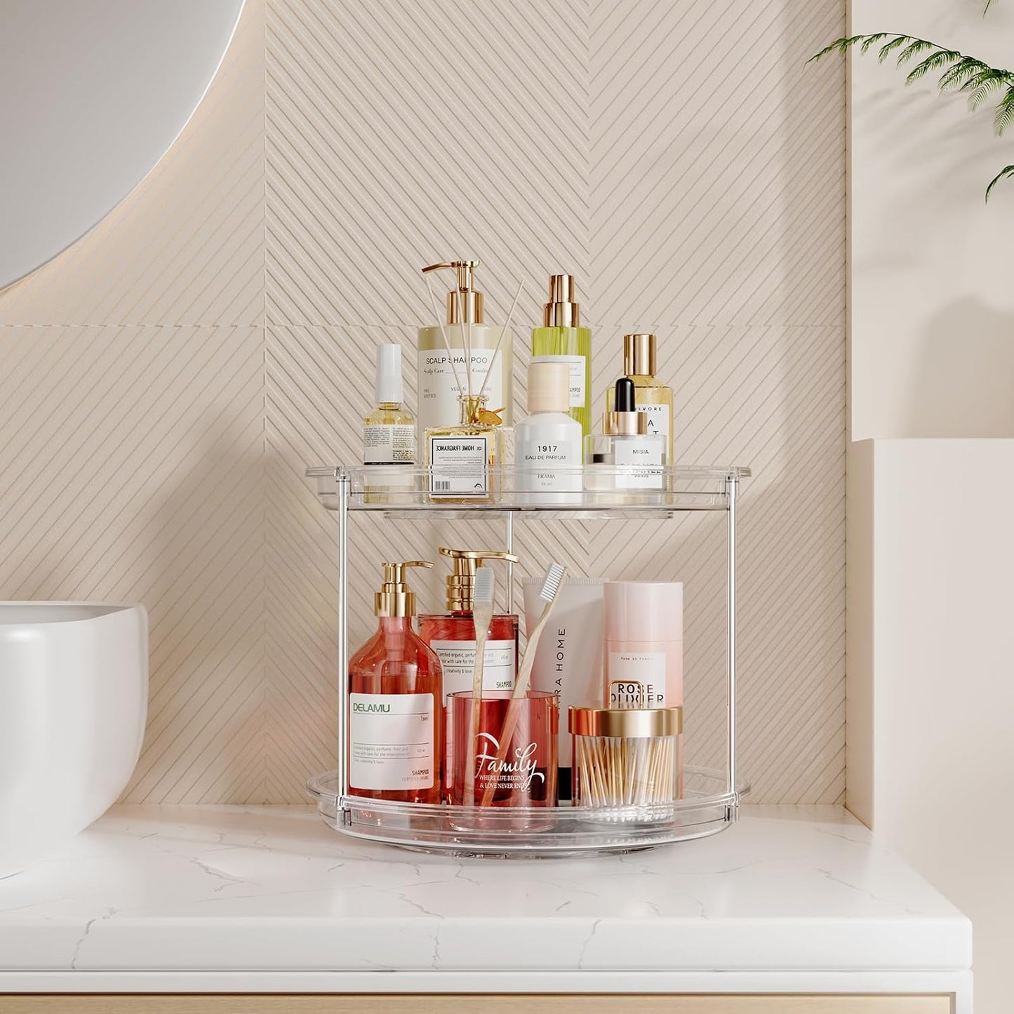 2 Tier Lazy Susan Organizer, 9.25'' Lazy Susan Turntable for Cabinet