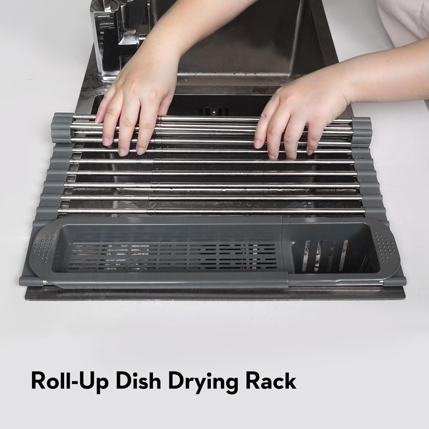 Roll Up Dish Drying Rack Over The Sink, 304 Stainless Stee Dish Drainer