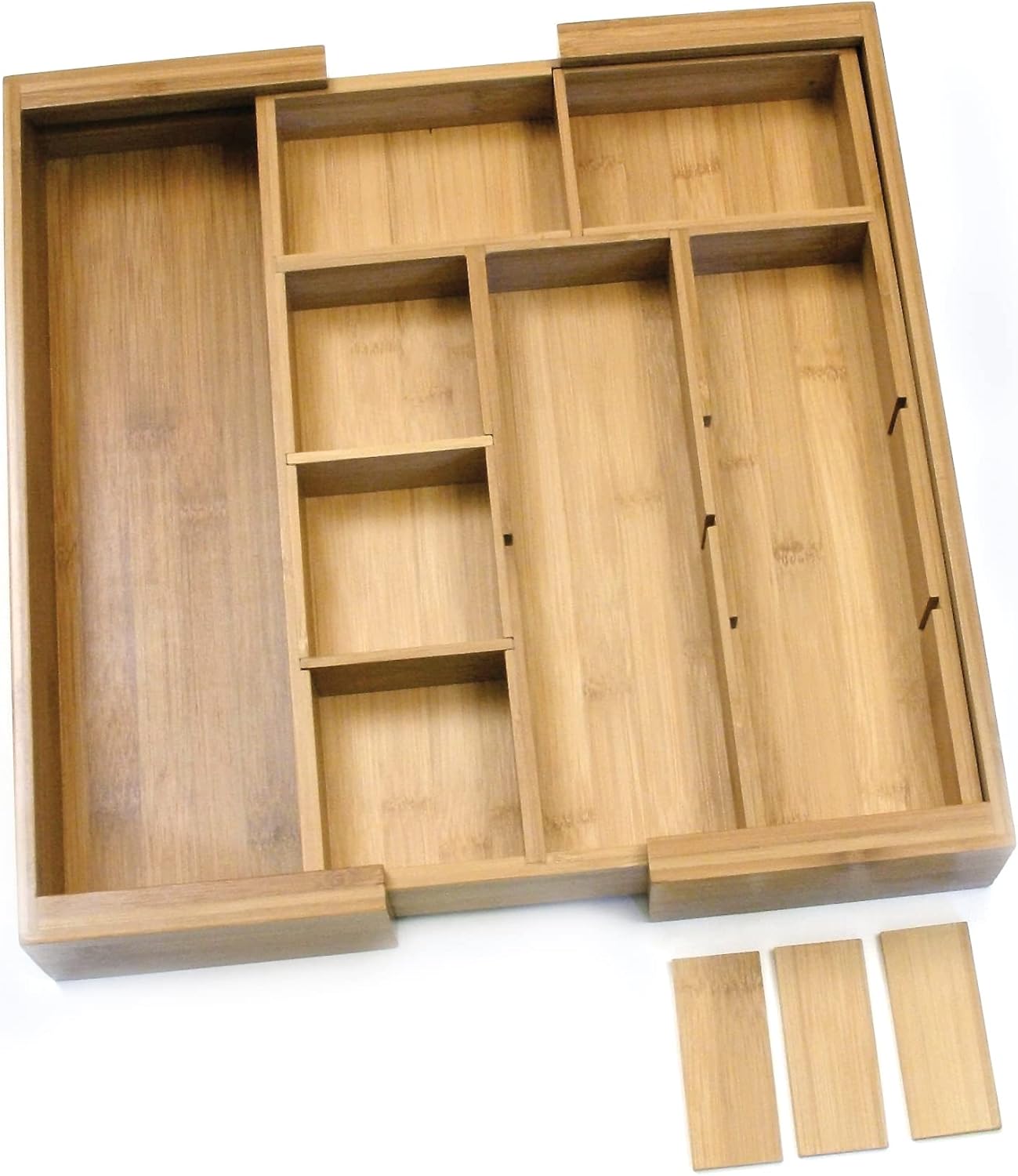 8882 Bamboo Wood Expandable to 18-3/4" Flatware Drawer Organizer with Removable Dividers