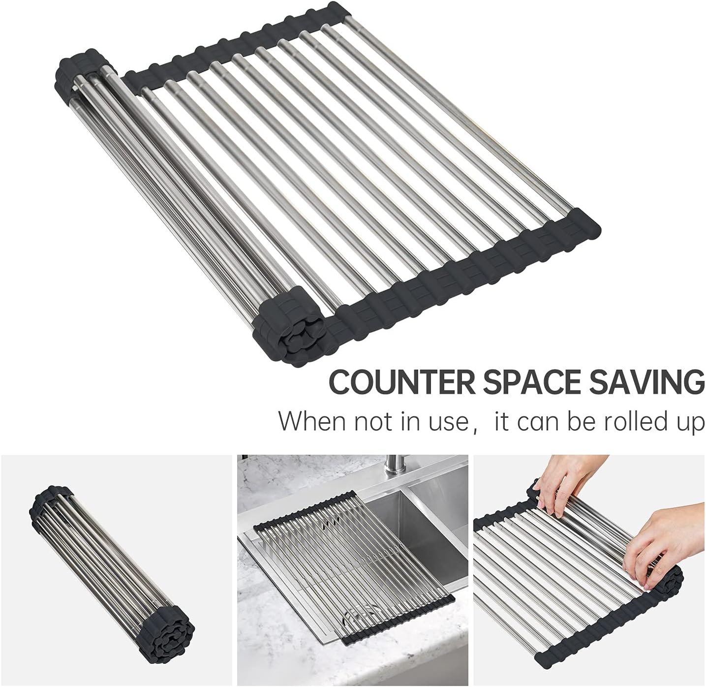 Expandable Large Roll Up Dish Drying Rack, Foldable Over The Sink Dish Drying Rack