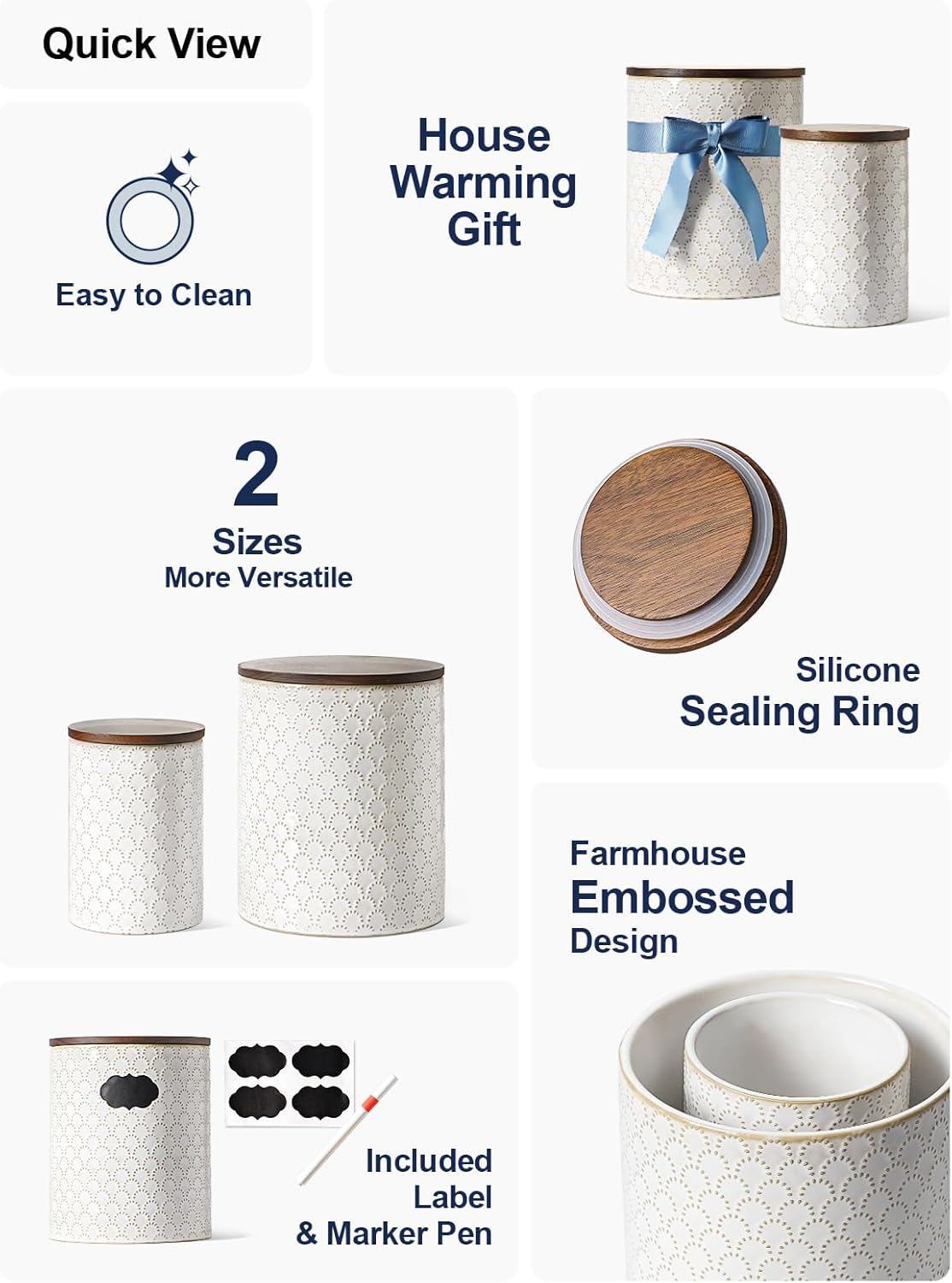 Ceramic Kitchen Canister Set with Airtight Lids, Food Storage Containers for Flour, Sugar