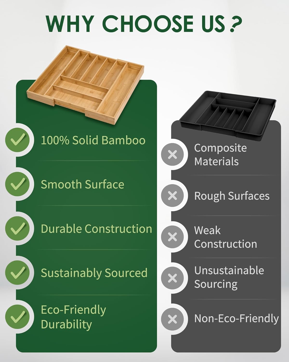 Premium Bamboo Expandable Drawer Organizer
