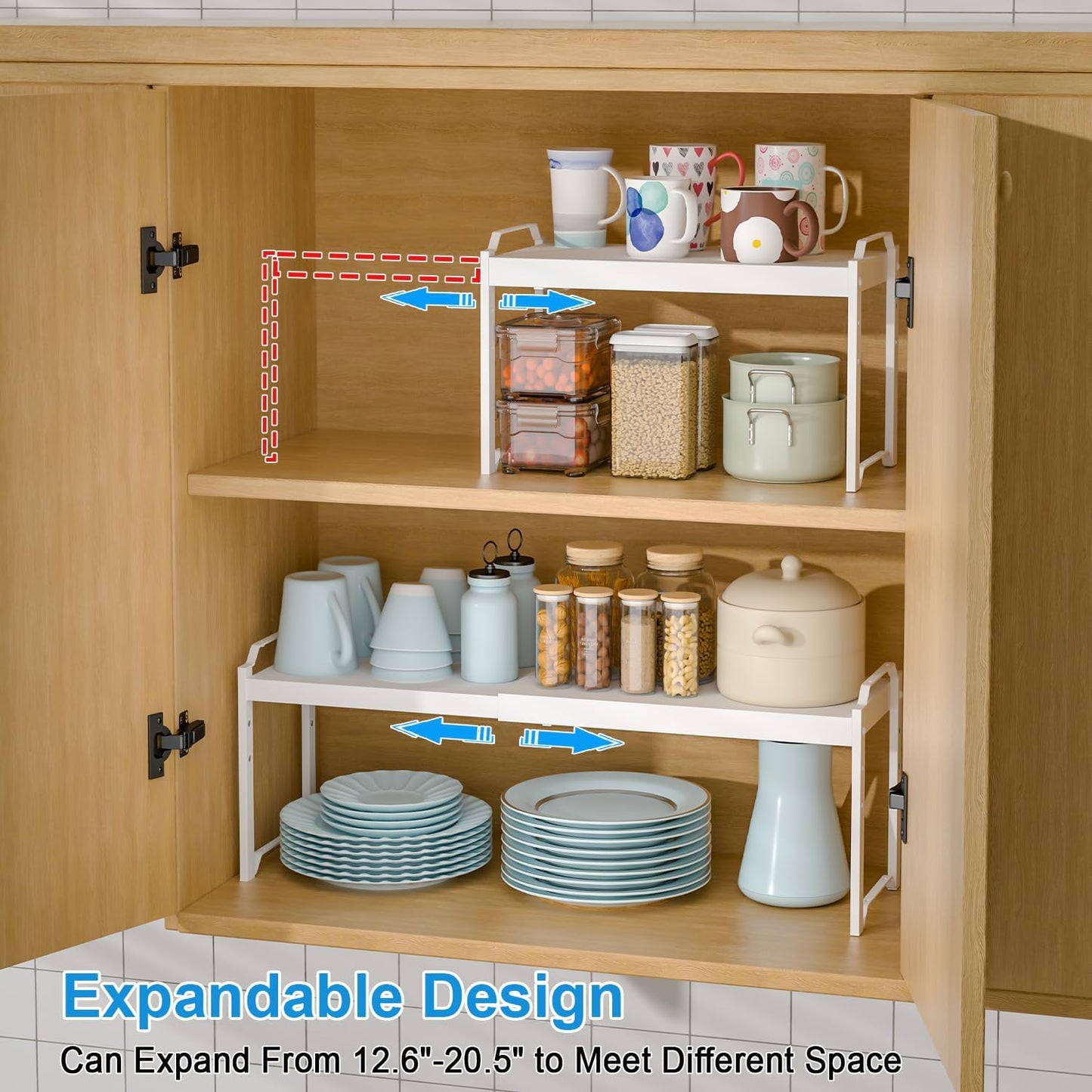 2 Pack Expandable Kitchen Cabinet Shelves Organizers