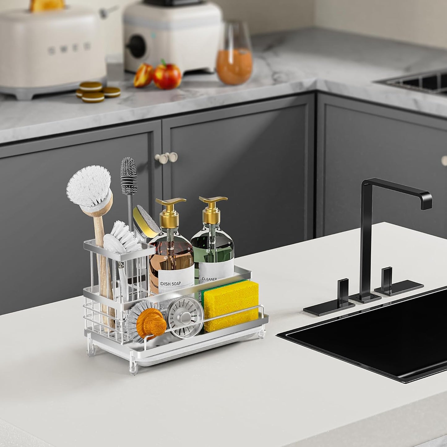 Stainless Steel Kitchen Sink Caddy Organizer, Sponge Holder for Sink Rustproof