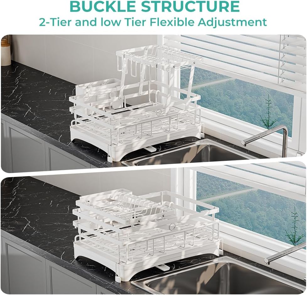 2 Tier Large Dish Drying Rack - Extendable Dish Rack