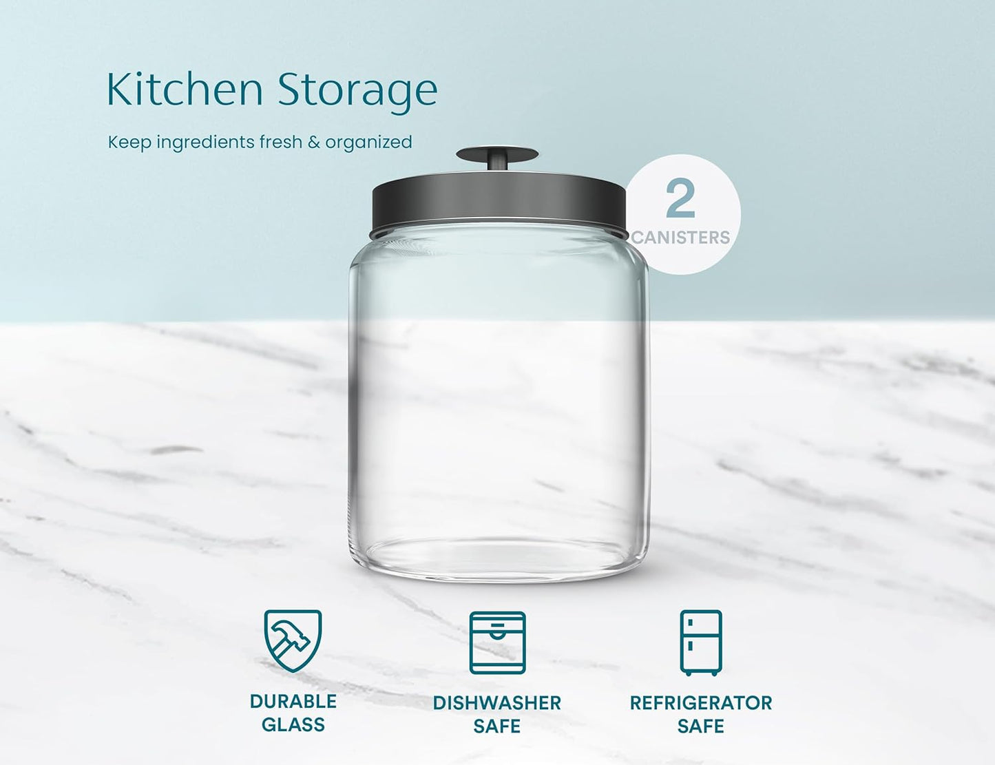 Glass Kitchen Canister Set, Food & Storage Containers for Pantry, Bathroom Apothecary Jars