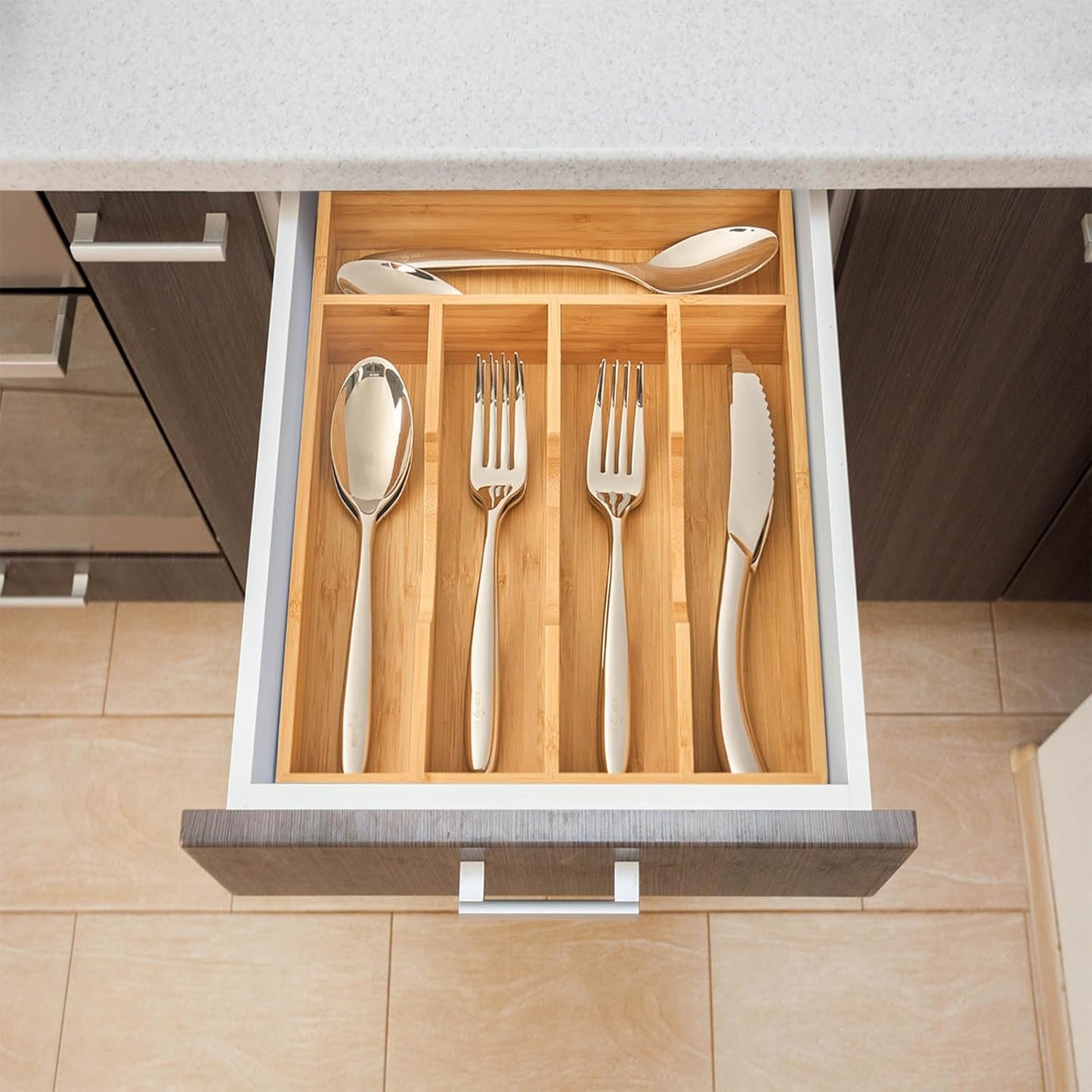Bamboo Kitchen Drawer Organizer, 8.25 Inch Silverware Utensils Tray Holder for Small Drawer