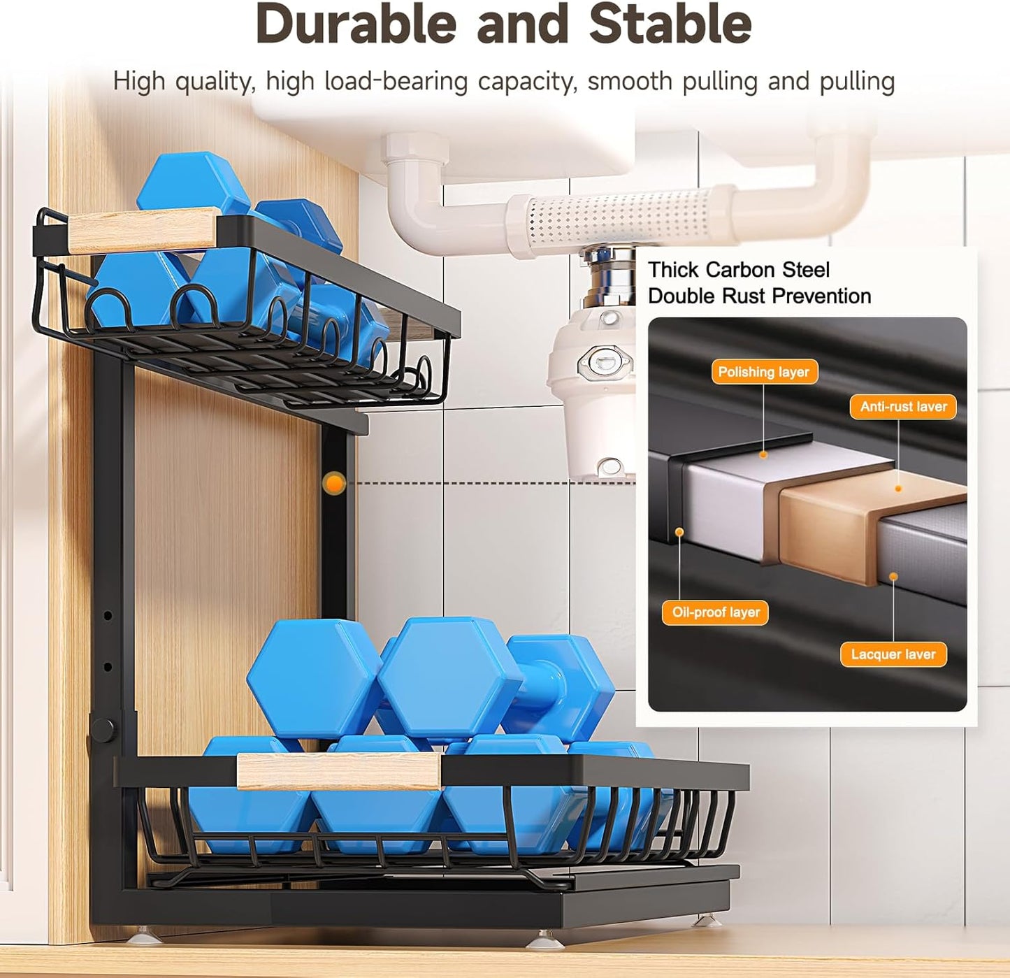2 Packs Under Sink Organizer, Height Adjustable 2 Tier Under Kitchen Sink Organizer