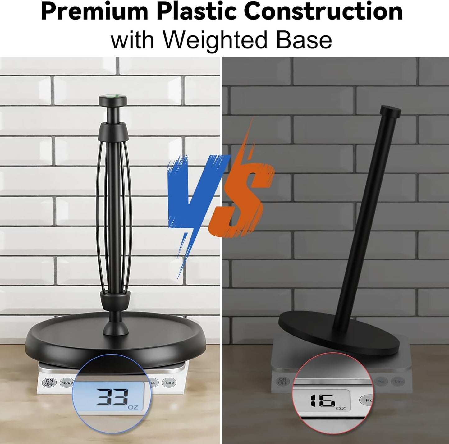 Countertop Paper Towel Holder - One-Handed Tear with Ratchet Mechanism