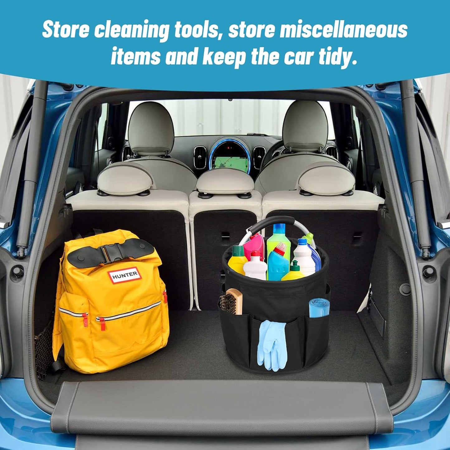 17L Cleaning Caddy with Handle, Cleaning Supply Caddy Foldable Tool Bag Cleaning Products Organizers Portable Cleaning Bucket Organiser for Storing Towels (Black)
