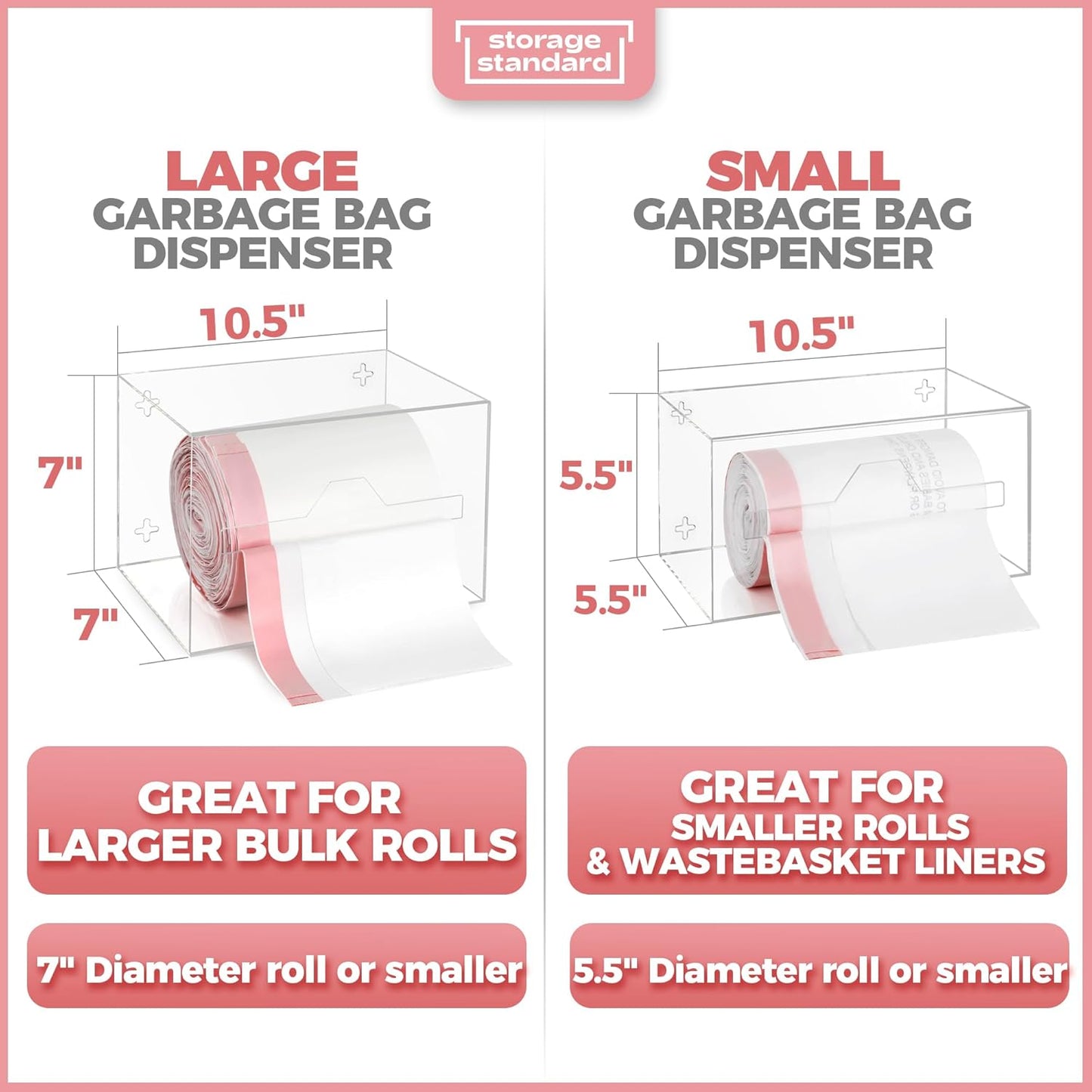 Trash Bag Holder Dispenser 10.5'' x 7'' x 7''- Acrylic Bags Dispensing Roll Organizer Holder