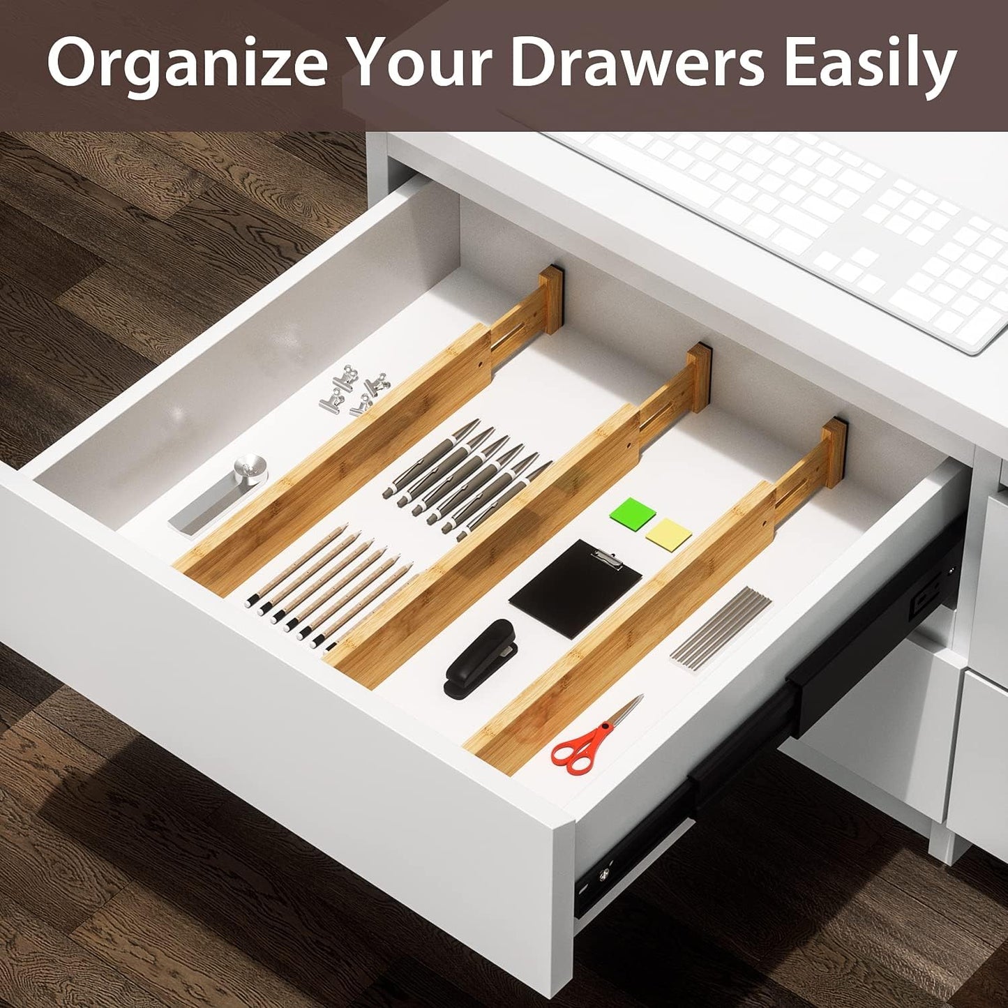 4 PCS Drawer Divider, 17"-22" Adjustable Bamboo Drawer Dividers Organizers