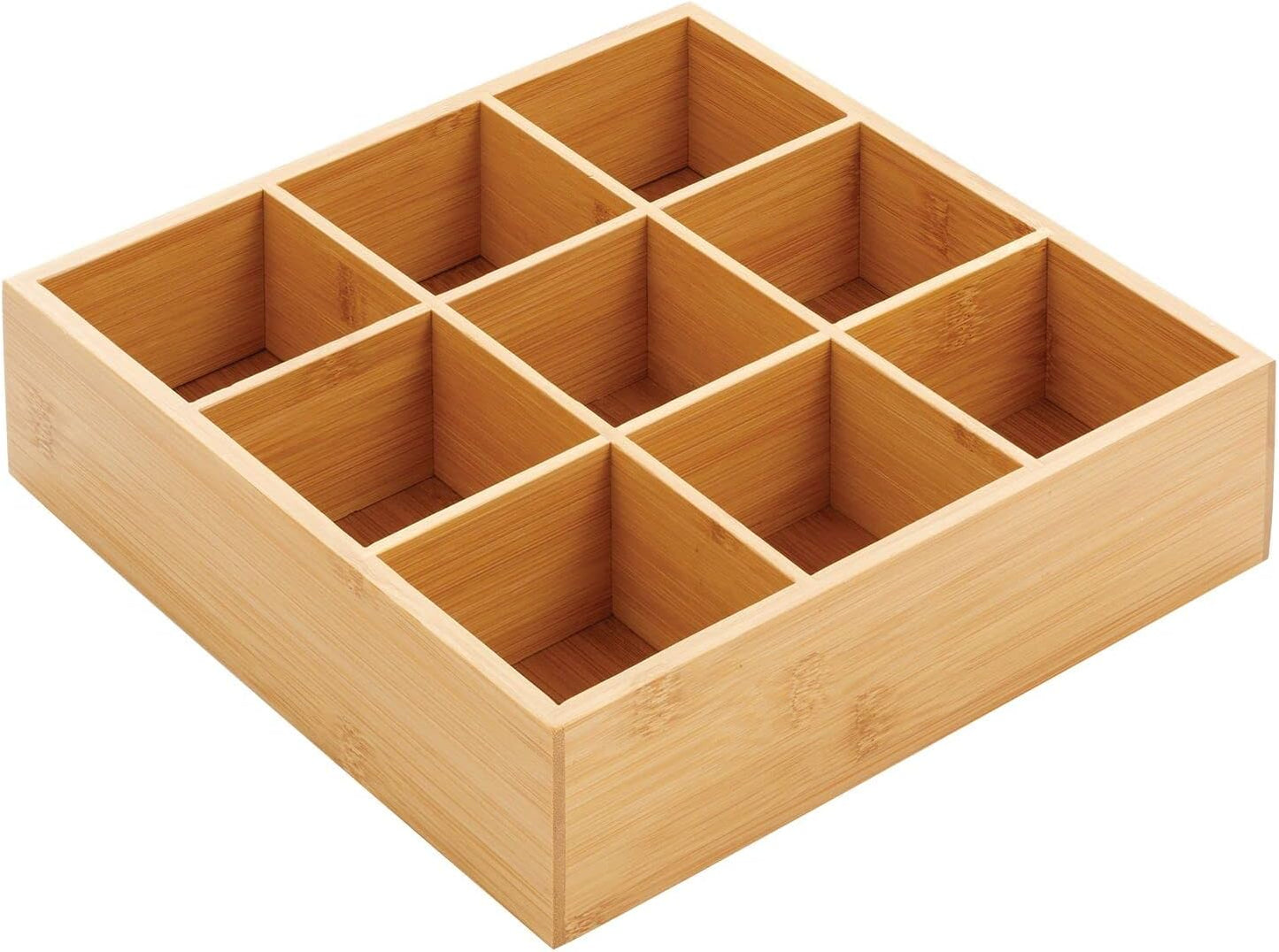 Bamboo Kitchen Pantry Storage Organizer Box - 9 Divided Sections, Open Top