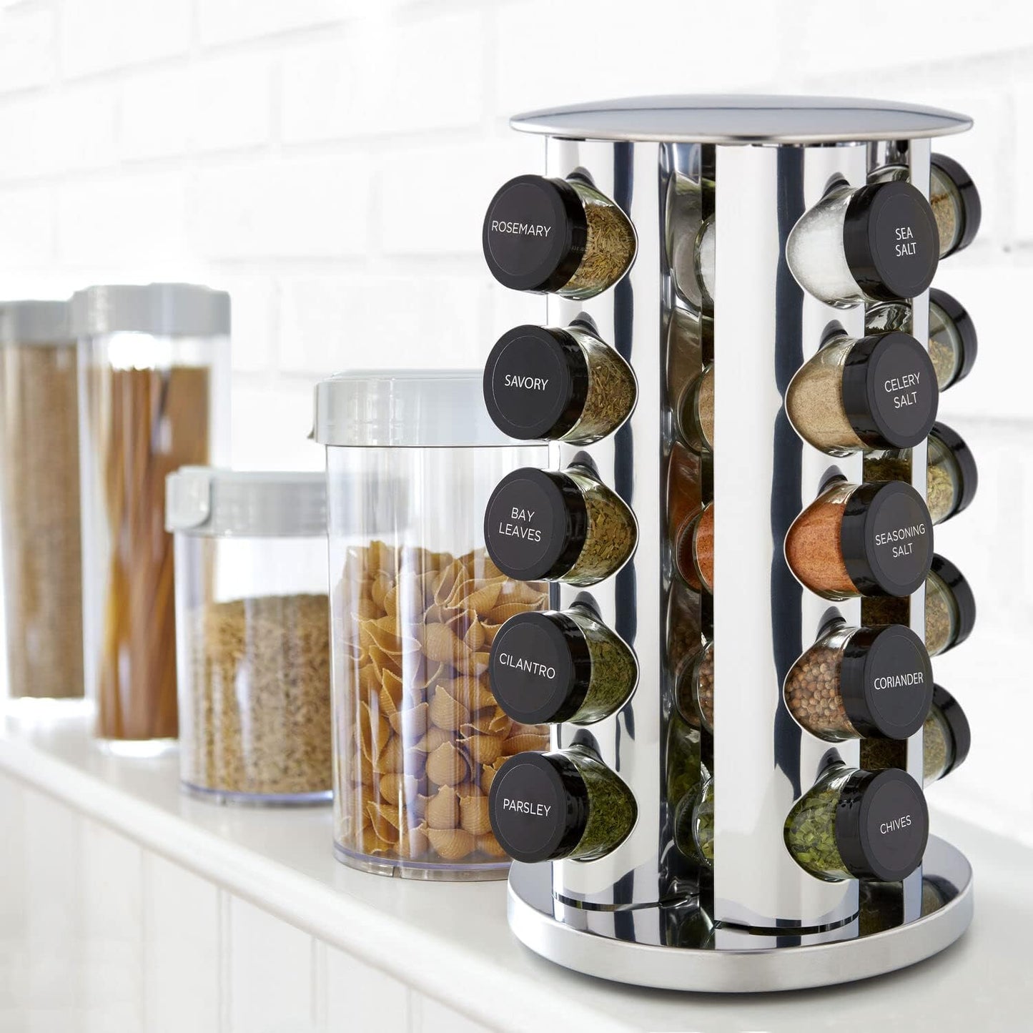 20 Jar Revolving Countertop Spice Rack with Spices Included, FREE Spice Refills for 5 Years