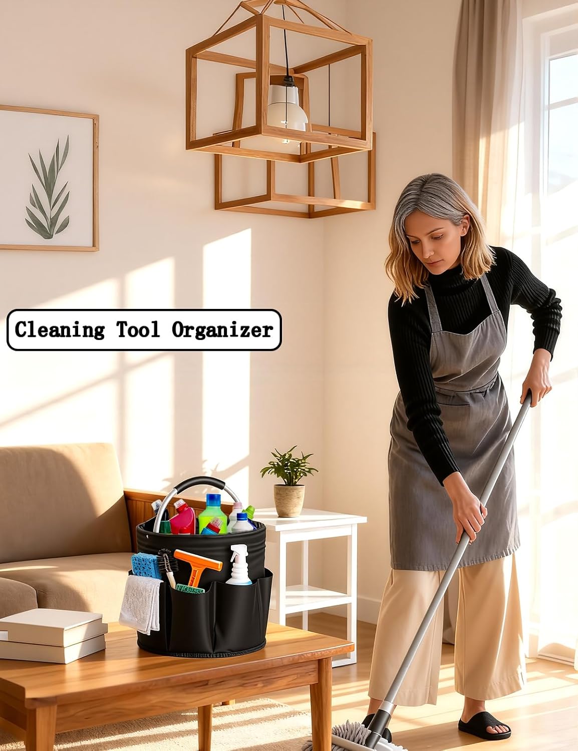 Cleaning Caddy with Handle, Cleaning Products Organiser, Foldable Storage Basket