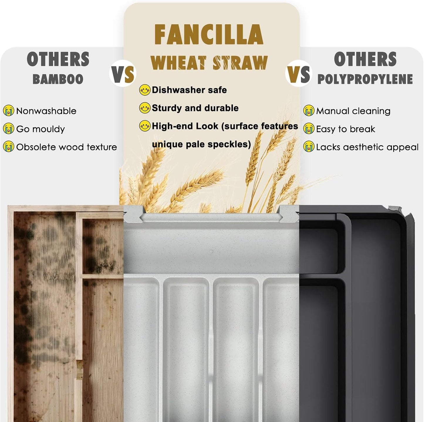 Silverware Organizer for Kitchen Drawers, Wheat Straw Large Expandable Utensil Drawer Organizer