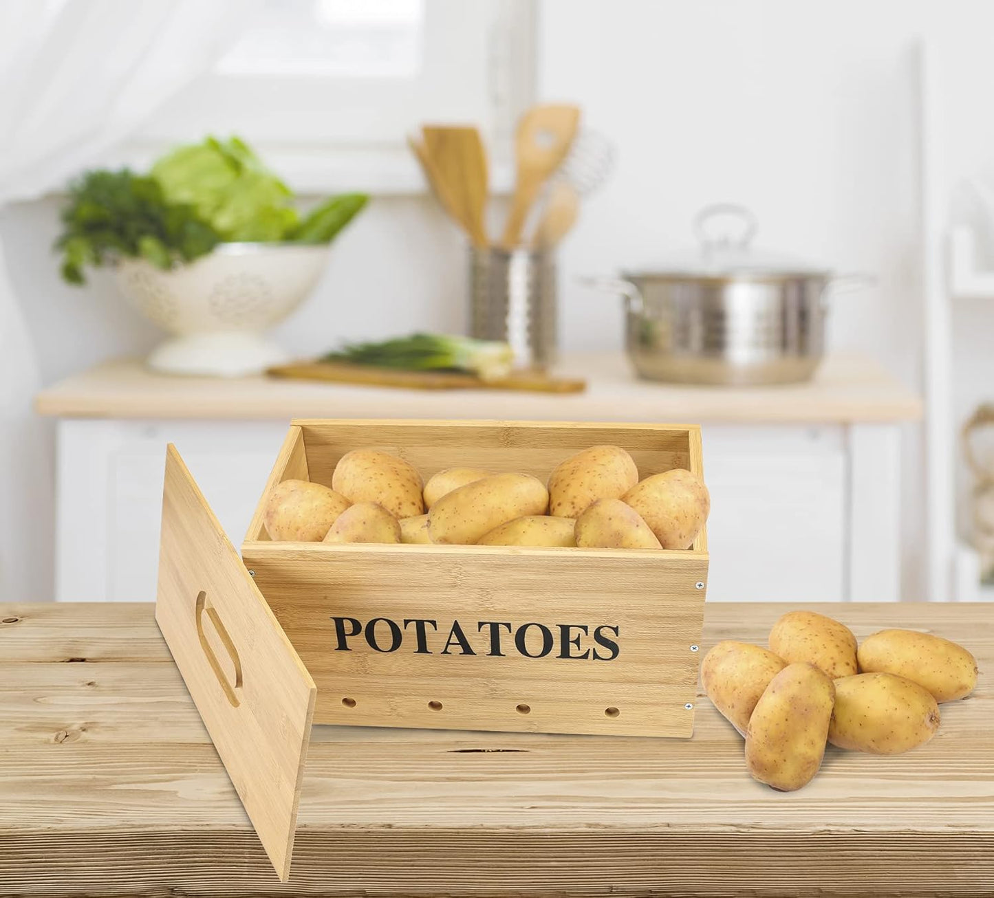 Potato Storage, Bamboo Storage Bin for Potato
