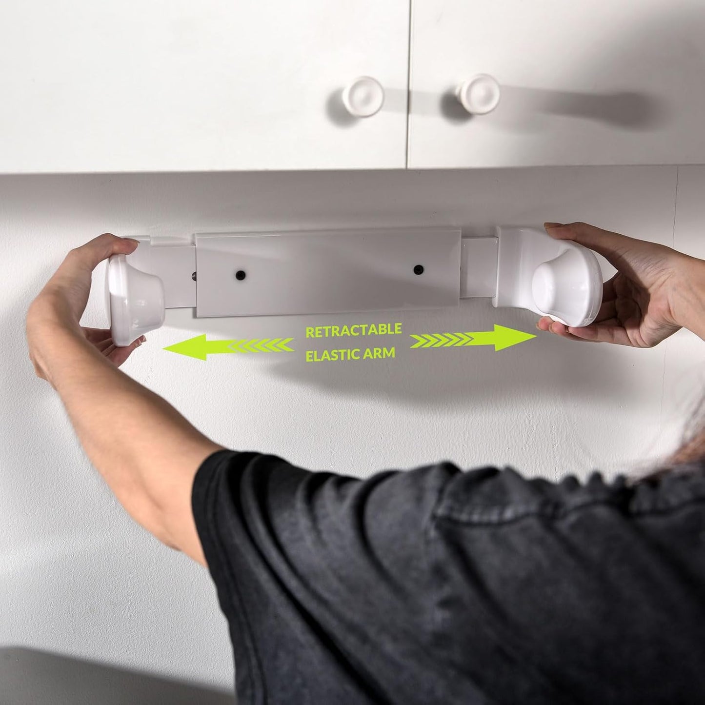 Paper Towel Holder Under Cabinet or Wall Mount ONE Hand Operation Tension Arm Kitchen Roll Holder (White, for 24-28cm/9.4-11inches roll)