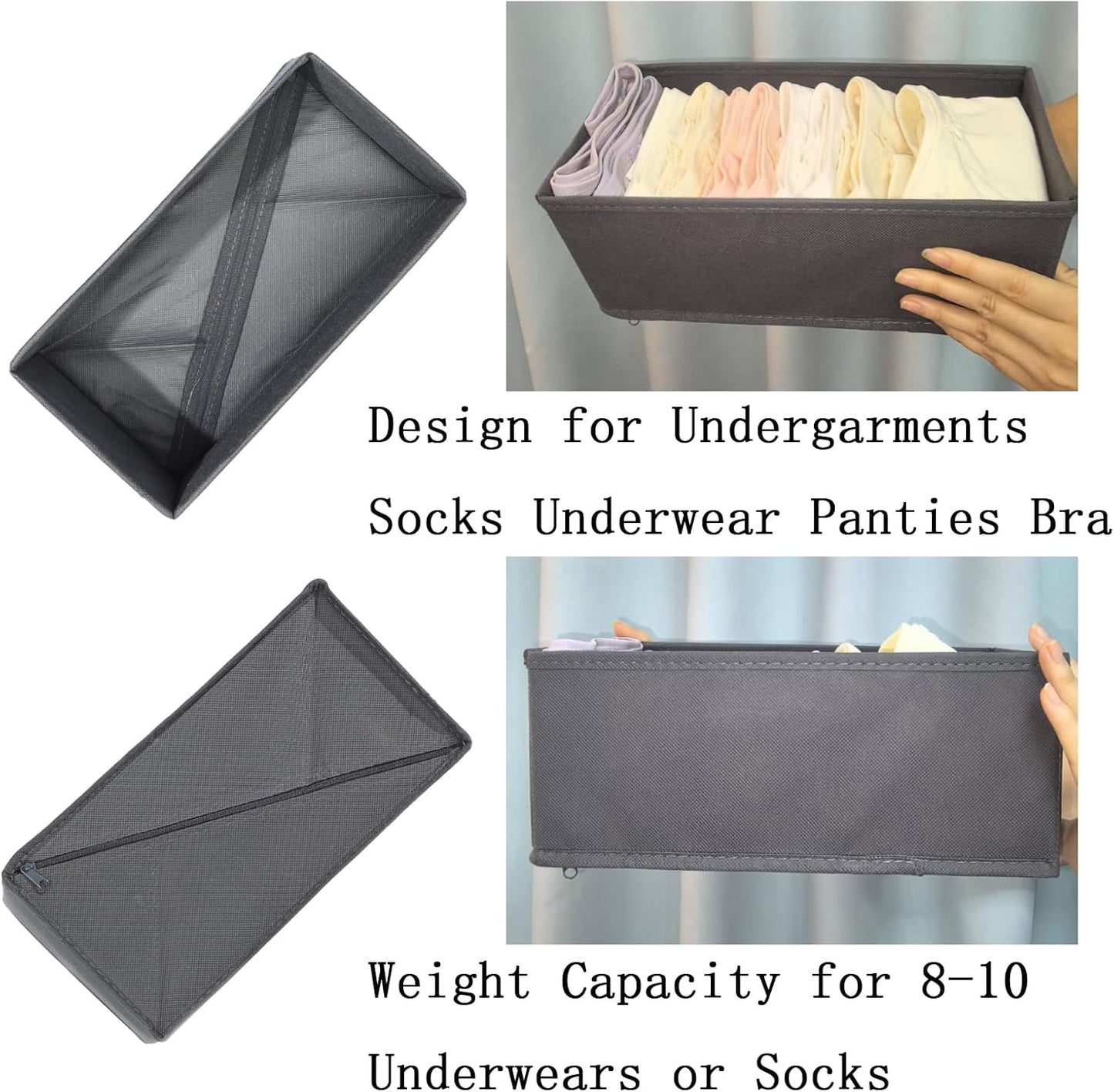 Sock Drawer Organizer 3 Pack - Collapsible Fabric Storage Bins for Underwear Divider