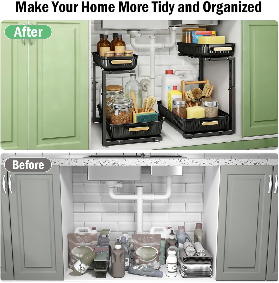 Under Sink Organizer - 2 Packs Multi-Purpose Pull-Out Storage Organizers