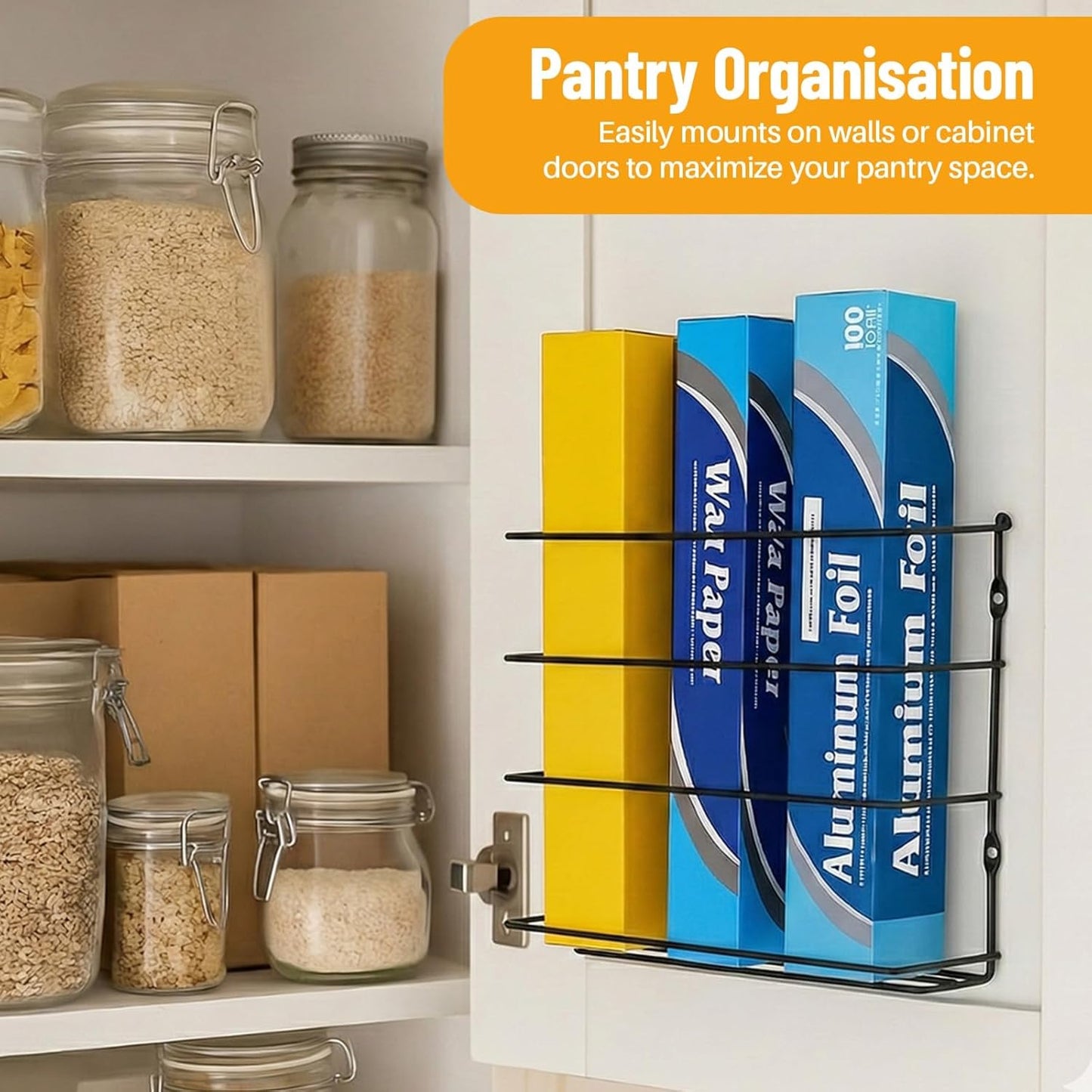 Kitchen Wrap Organizer - 2 Pack - Hold up to 4 Plastic, Foil, Paper, Wax - Cabinet Door