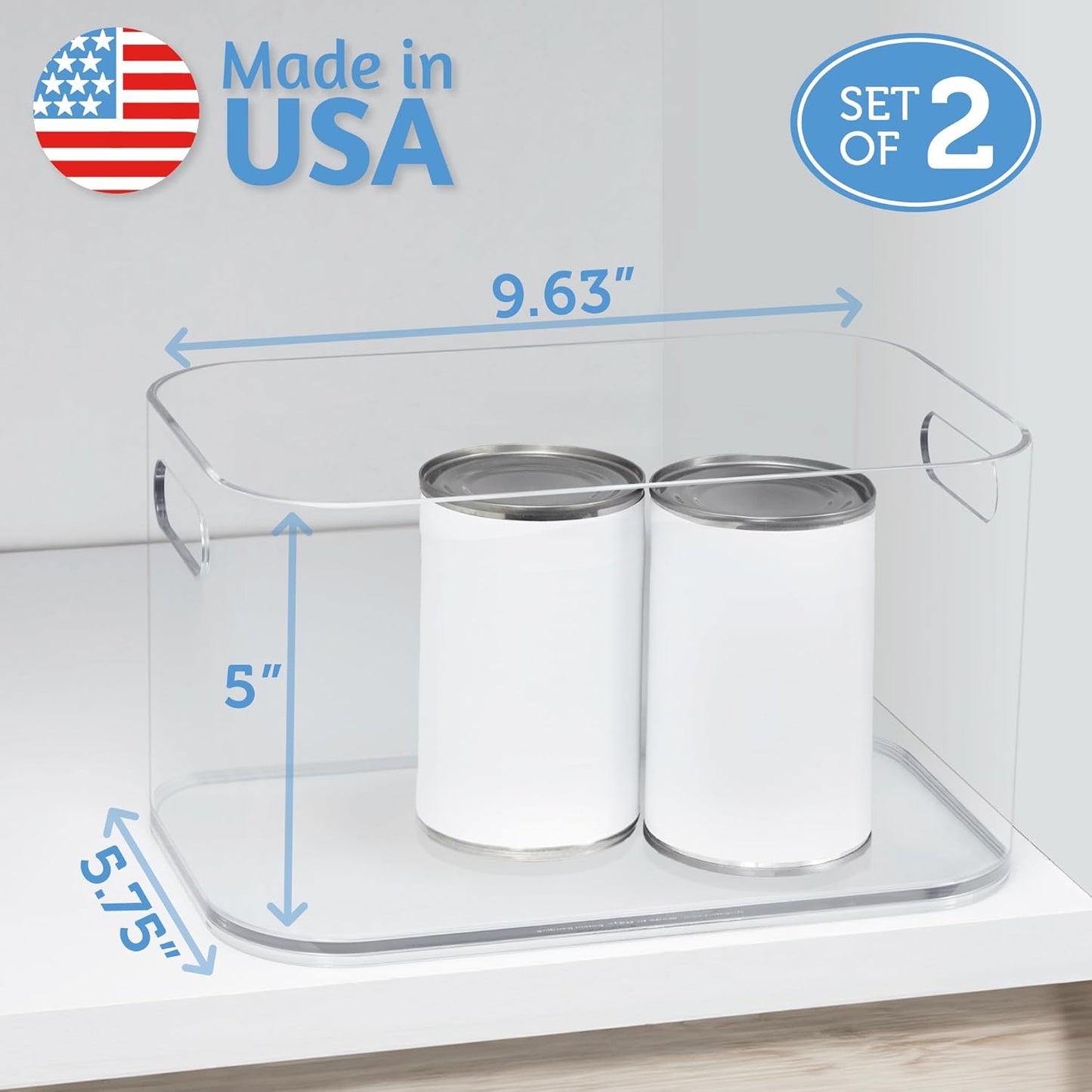 Bliss 10" x 6" Open Clear Pantry Organizer Bin, Set of 2