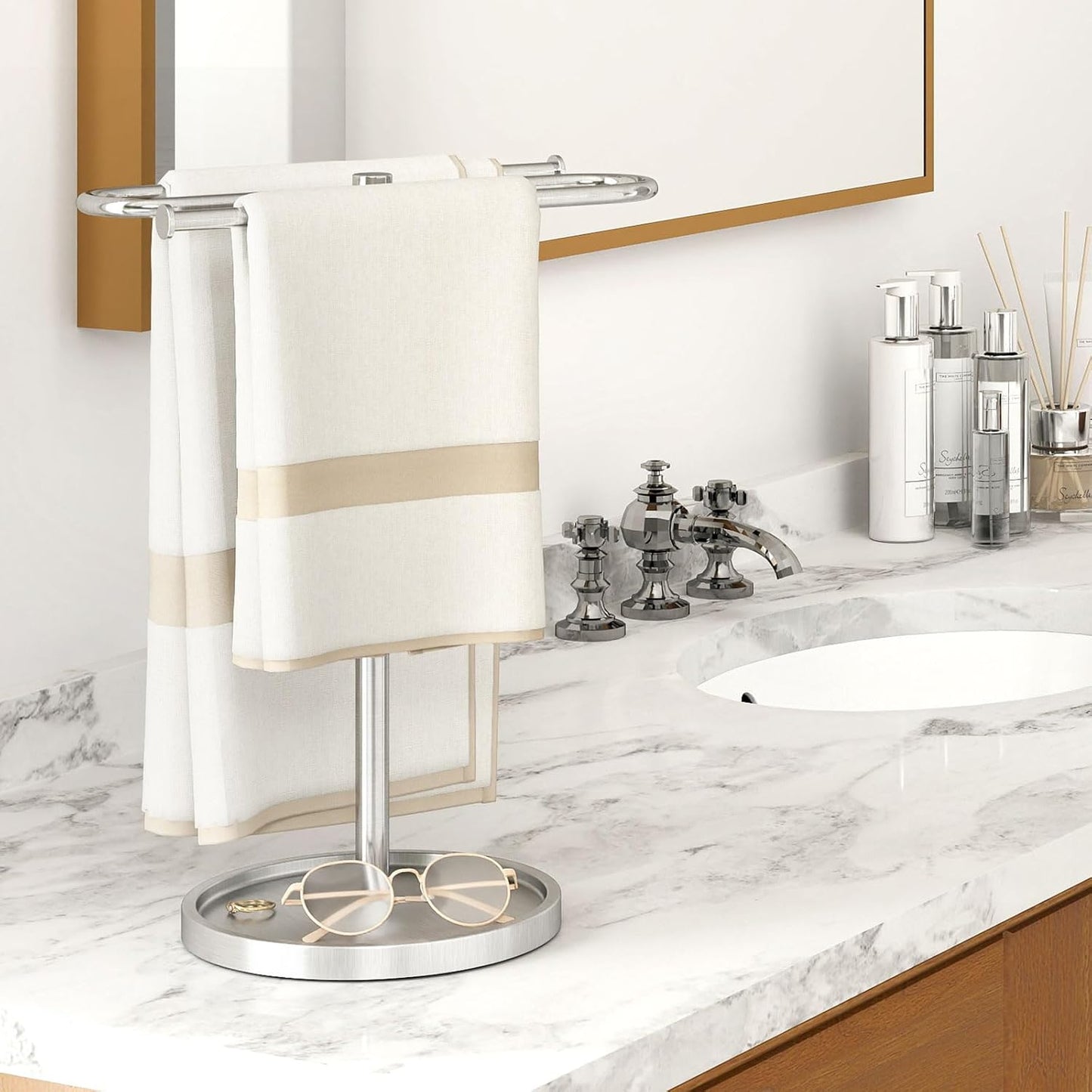 Hand Towel Holder, Stainless Steel Countertop Towel Stand for Bathroom