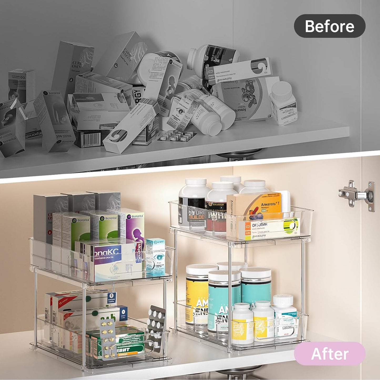 2 Tier Snap-Lock Bathroom Under Sink Organizers and Storage